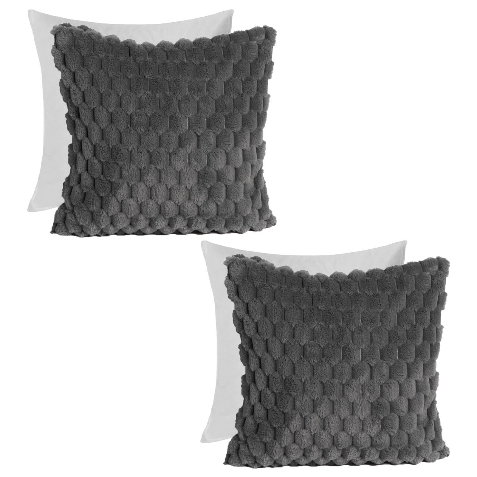 OHS 2 Pack Waffle Faux Fur Filled Cushion Covers - 45 x 45cm image 1
