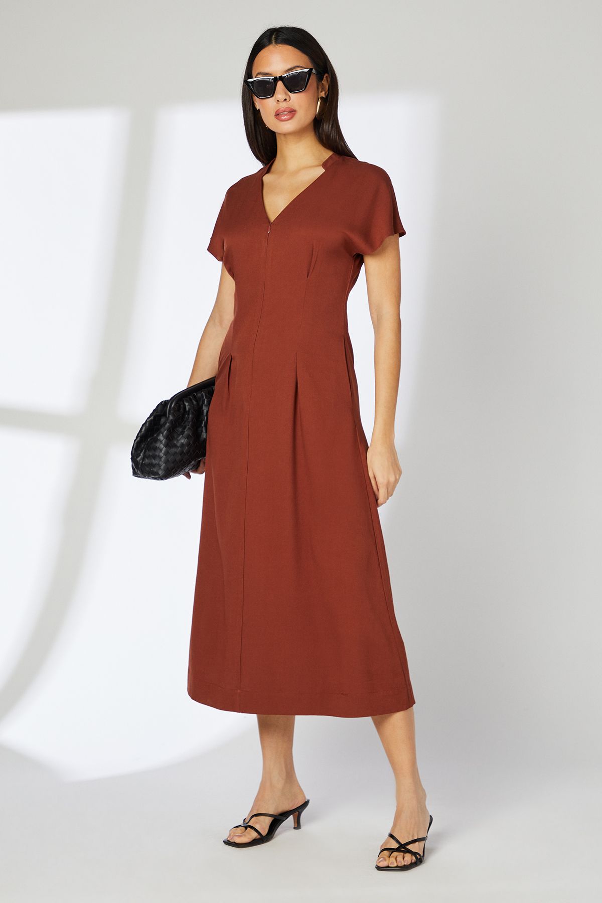 Principles Brown Seam Detail Viscose Midi Dress Chocolate image 1