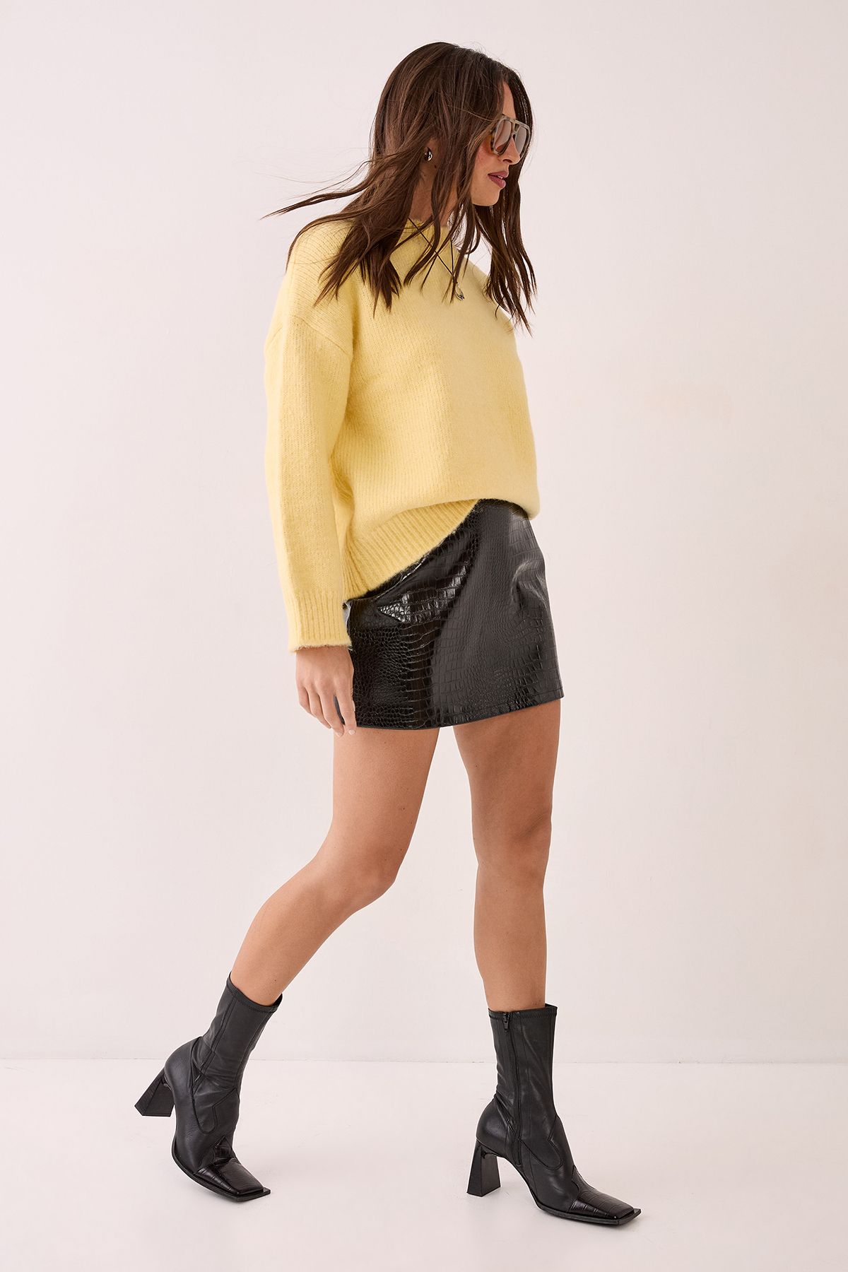 NastyGal Croc Vinyl Faux Leather Mini Skirt Black image 1