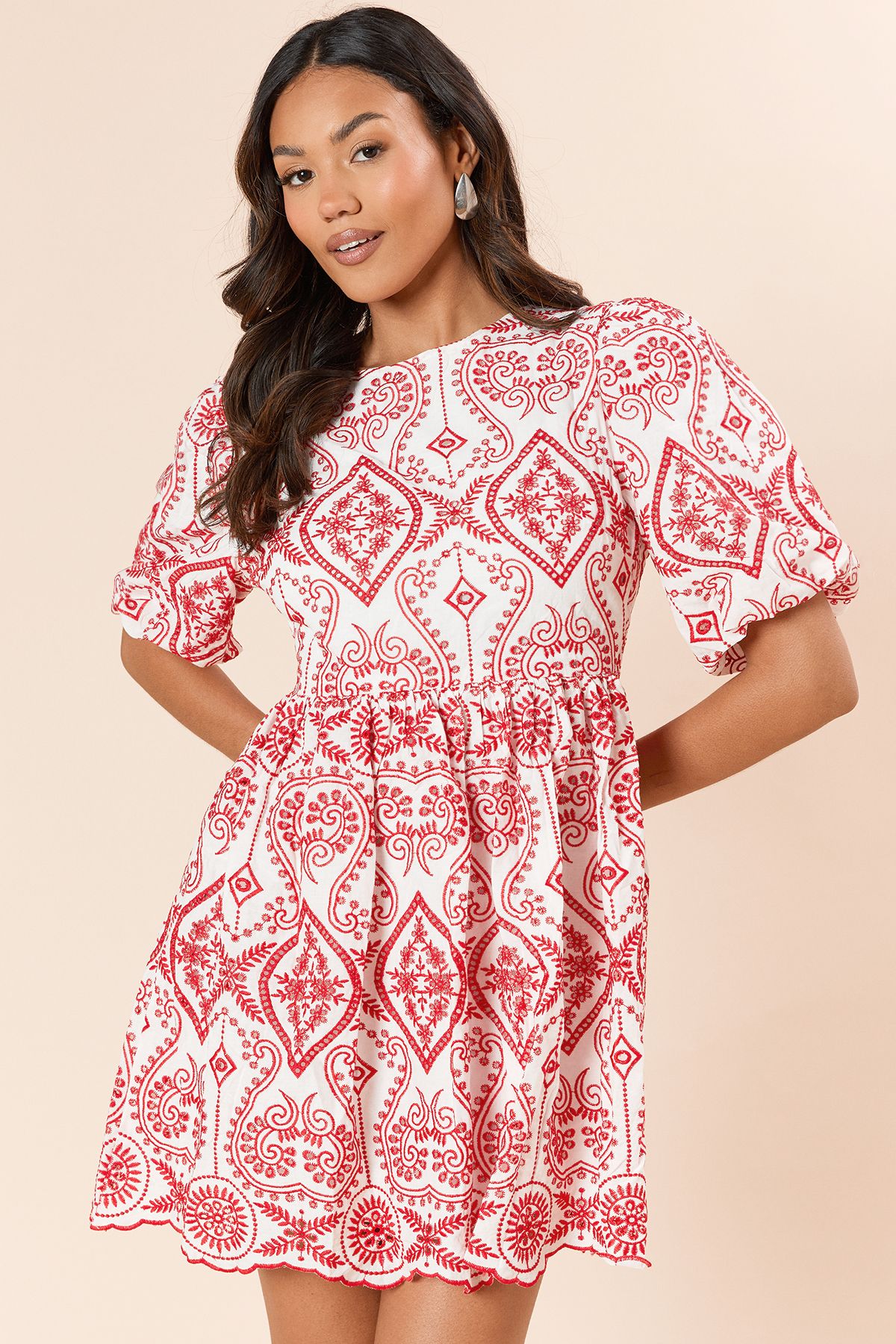 Dorothy Perkins Red Broderie Tie Back Mini Dress Red image 2