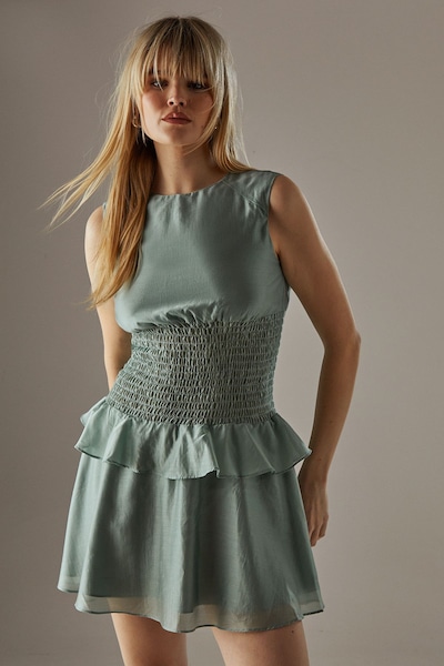 Warehouse Organza Shirred Waist Sleeveless Mini Dress True Blue