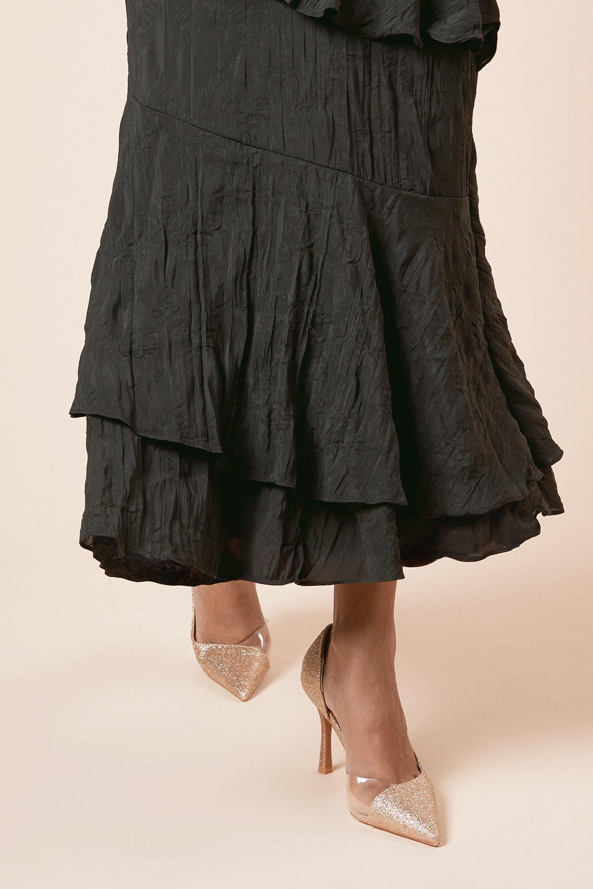 Dorothy Perkins Evronia Glitter Stiletto Heel Court Shoes Gold image 2