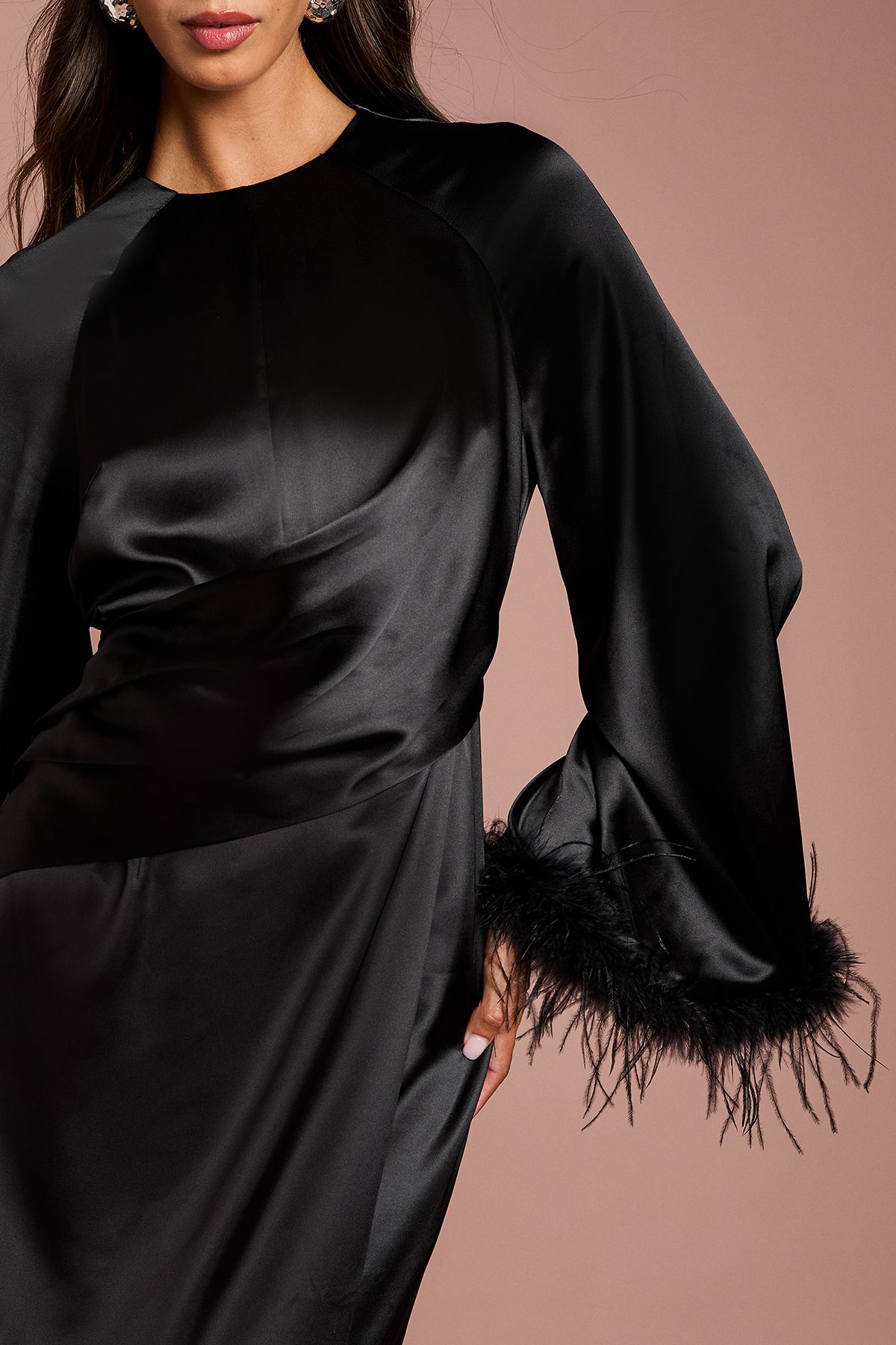 Coast Feather Trim Satin Maxi Dress Black image 4