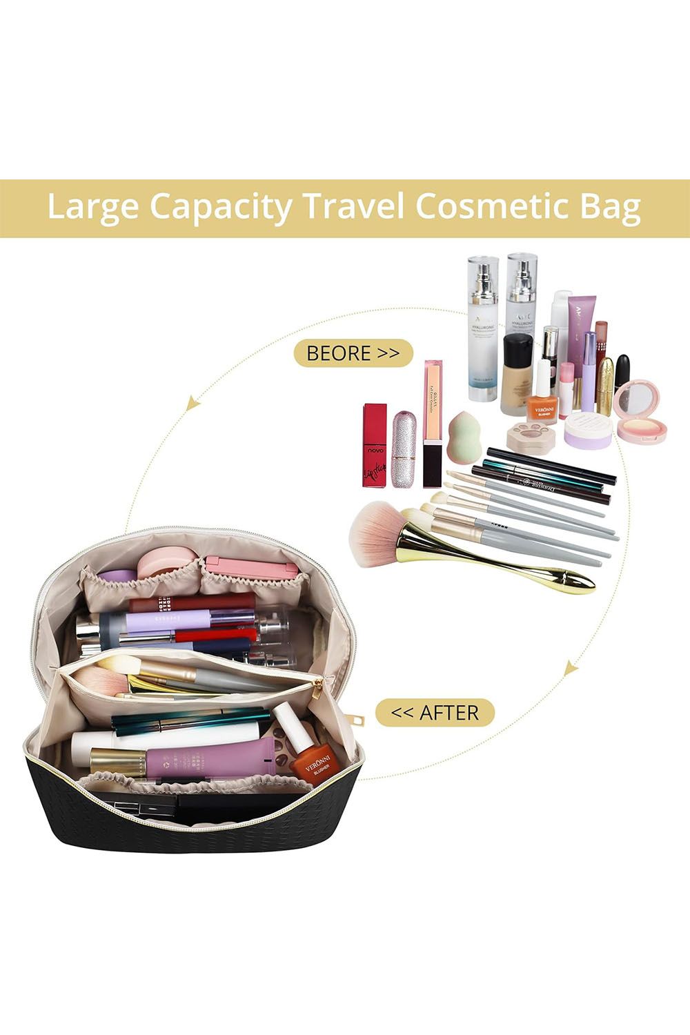 SHEONLY Flat Lay Organizer Toiletry Bag Makeup Storage Bag Wash Bag with Handle and Divider for Women Girls image 3