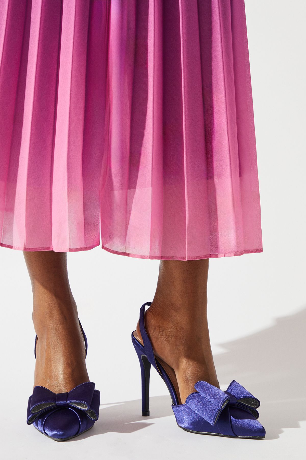 Coast Tamara Satin Bow Sling Back Stiletto Court Shoes Navy image 1