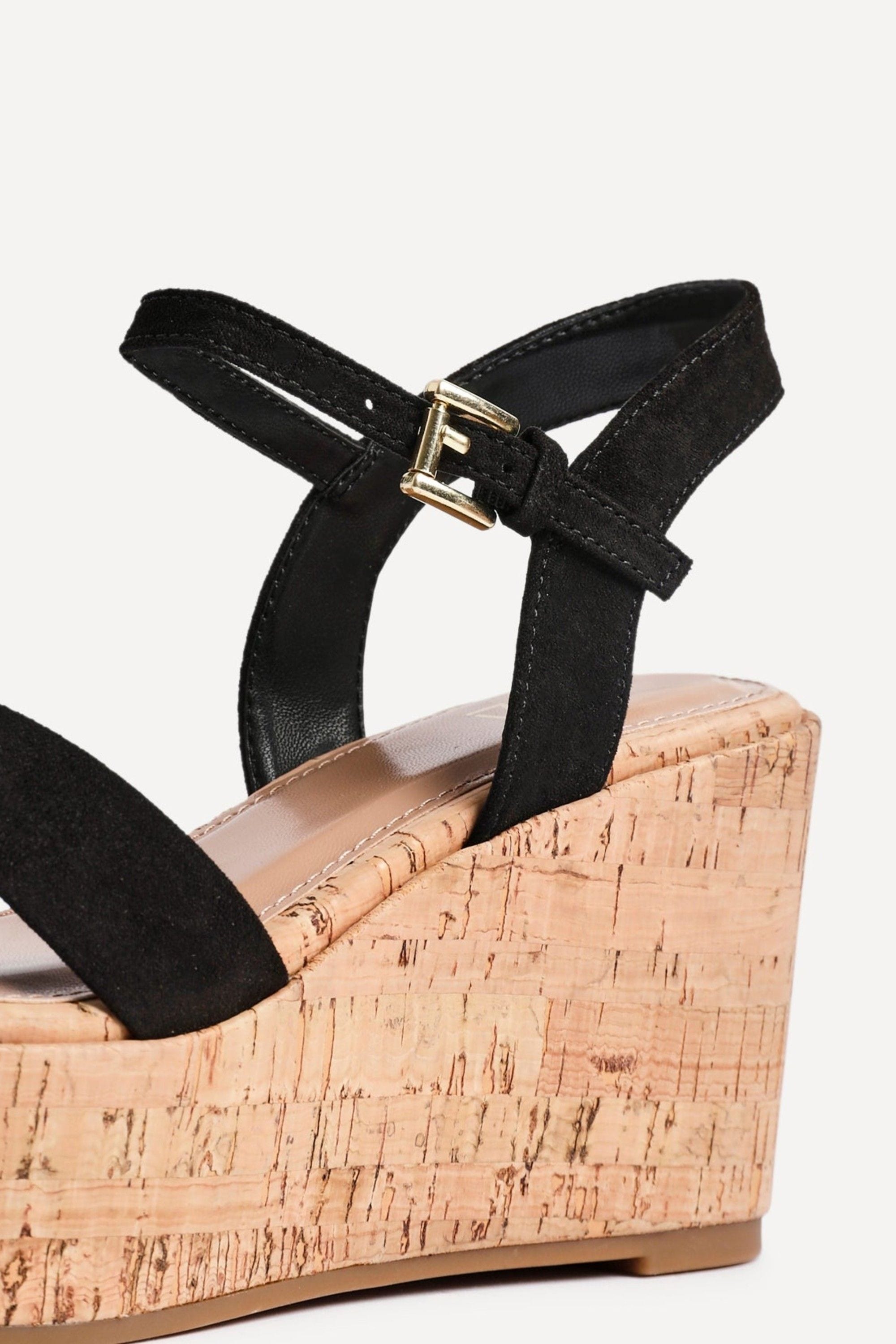 Linzi Vivid Black Faux Suede Crossover Cork Wedge image 4