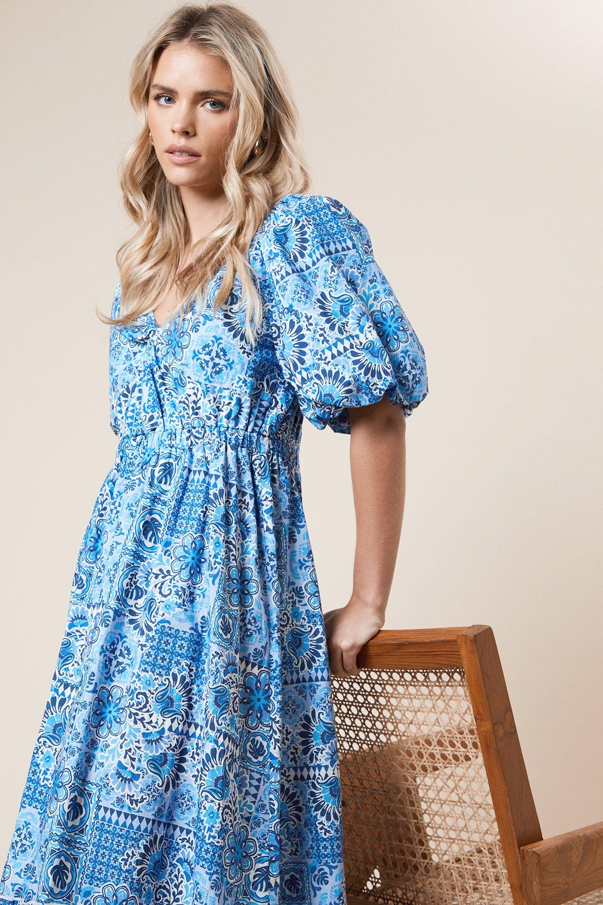 Dorothy Perkins Petite Poplin Twist Front Midi Dress Blue image 2