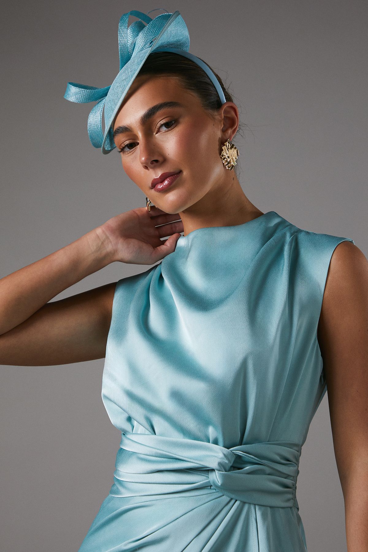Coast Satin Midi Dress With Twist Waist Duck Egg image 4