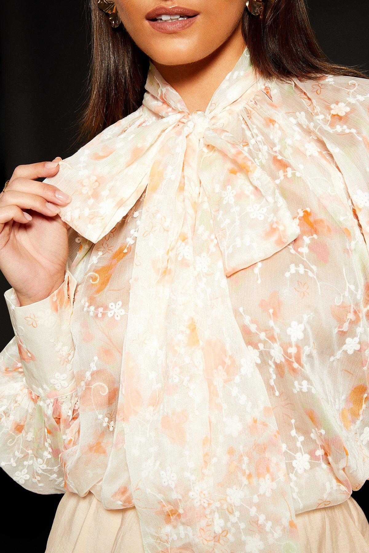 RUNWAY 1.8.1.8 Runway 1.8.1.8 Embroidery Tie Neck Blouse With Diamante Buttons Ivory image 5