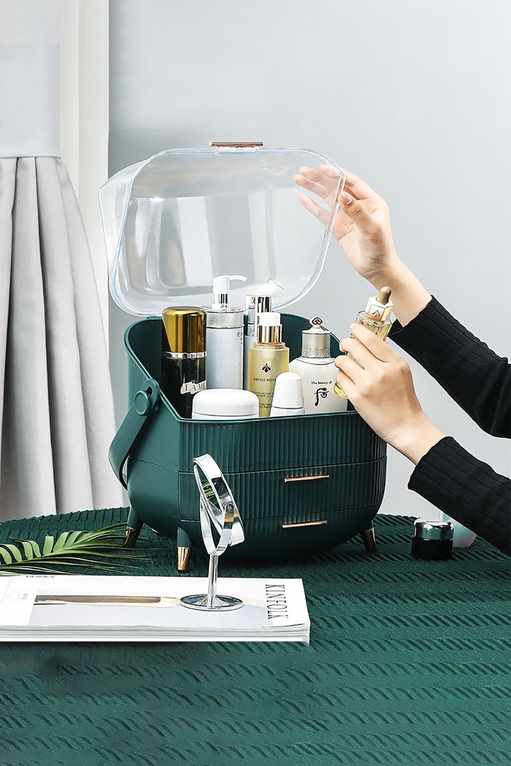 SHEONLY Large Capacity Cosmetic Storage Box with Transparent Cover and 2 Drawers Gift for Women and Girls image 2