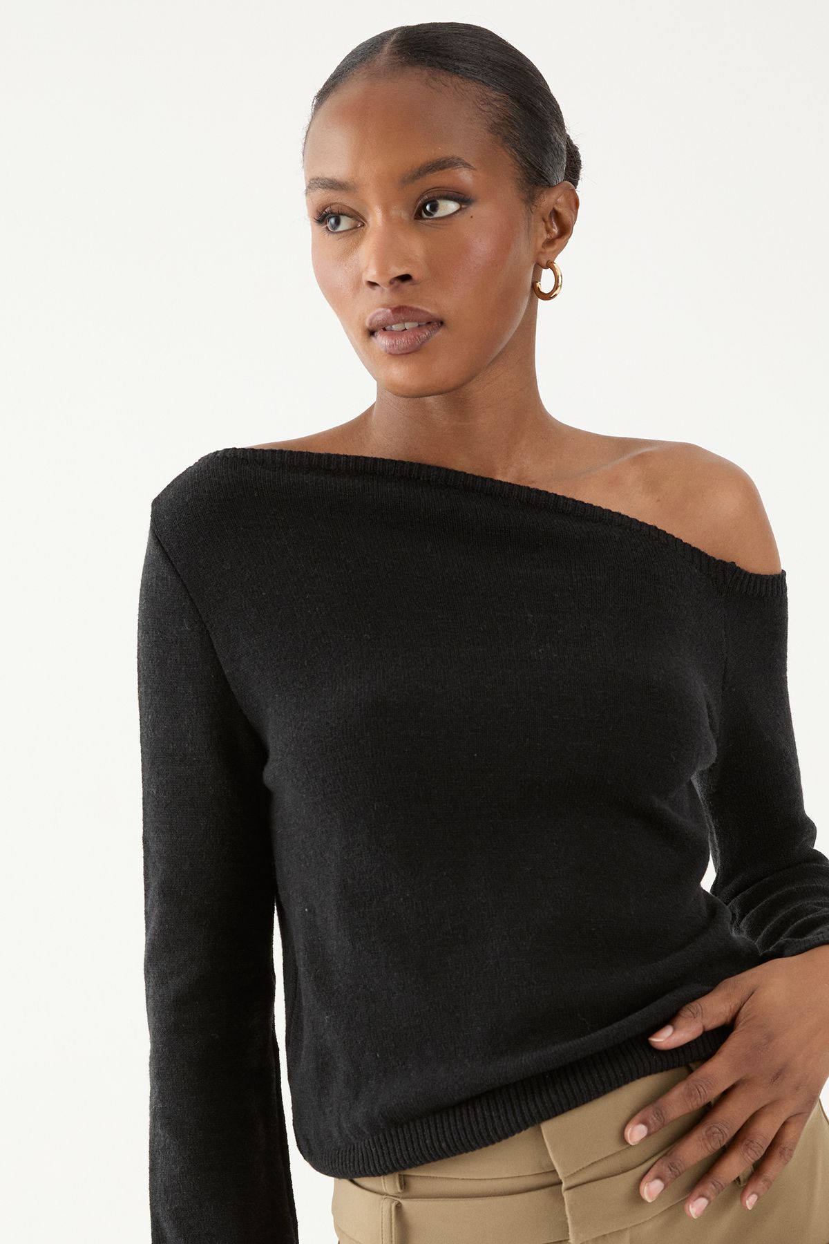 MissPap Knitted Asymmetric Neckline Top Black image 2