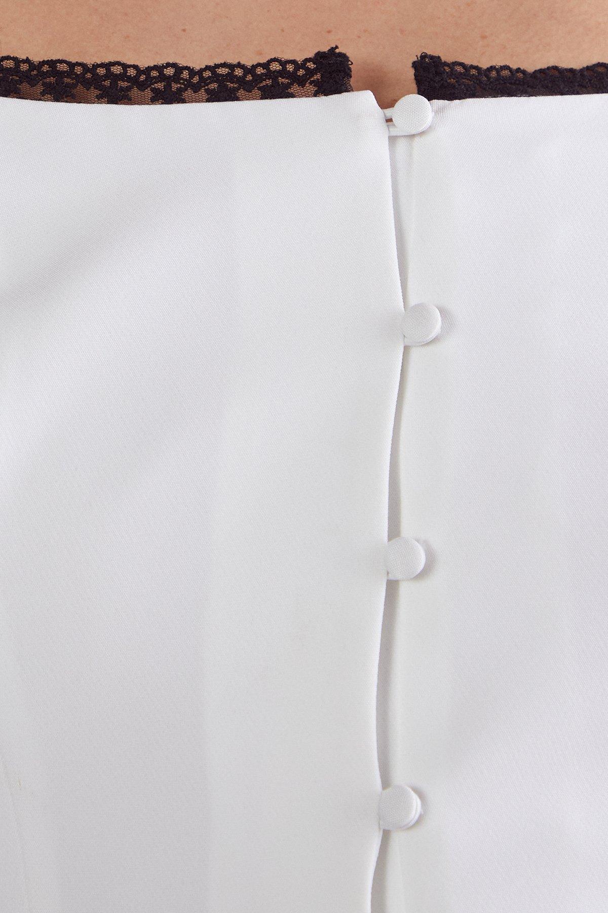 NastyGal Lace Trim Tailored Bardot Top Ivory image 5