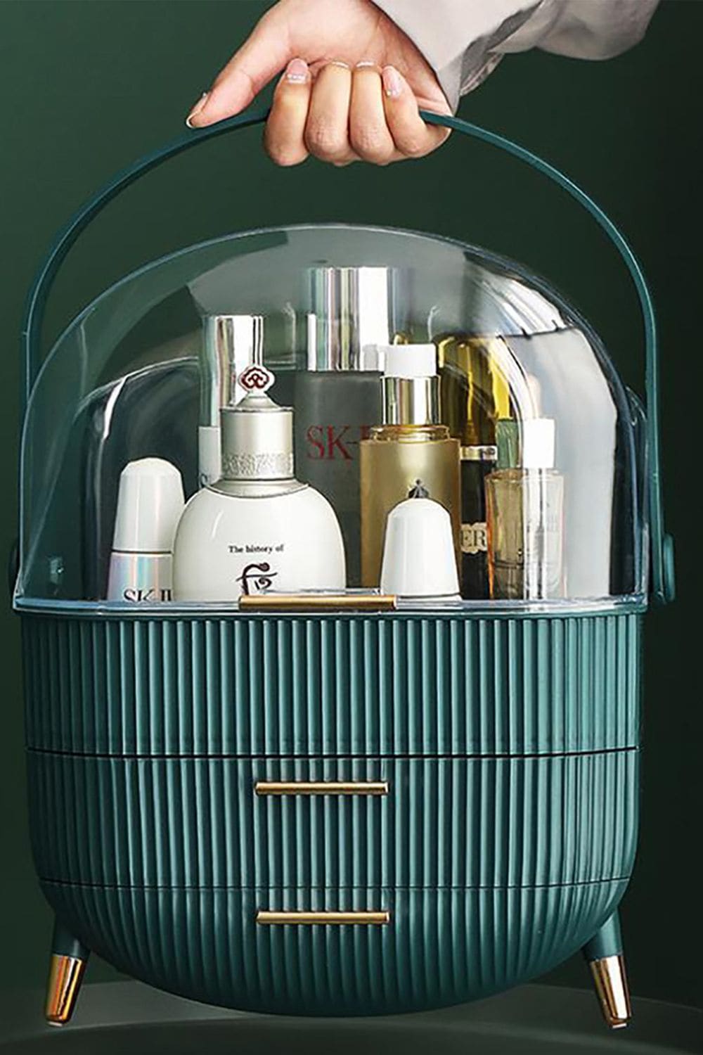 Living and Home Cosmetic Organizer Skincare Display Box With 2 Layers Of Storage Boxes And Transparent Lid Elegant Makeup Storage Organizer Box with Drawers and Handle image 2