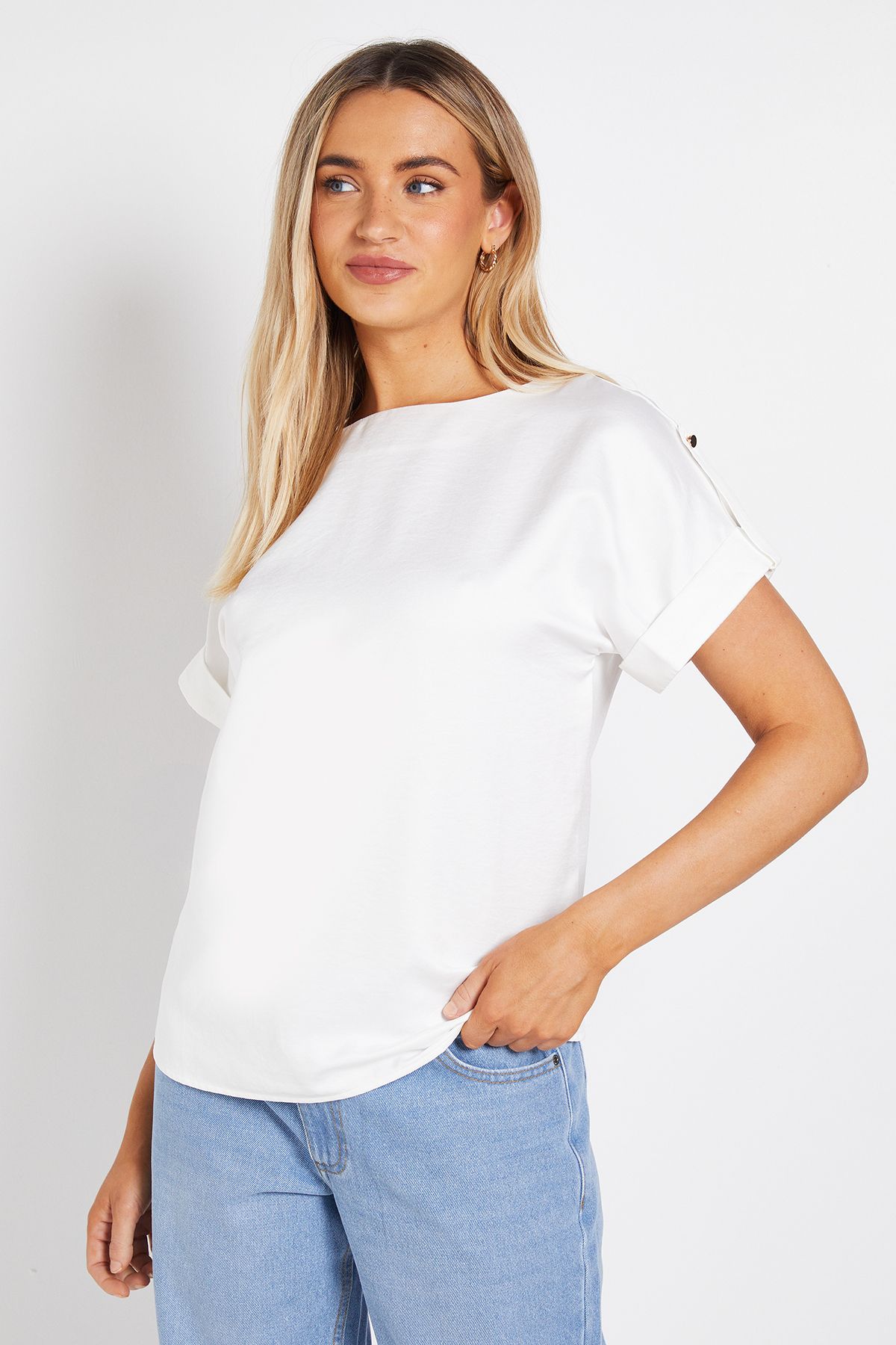 Dorothy Perkins Satin Roll Sleeve Blouse White