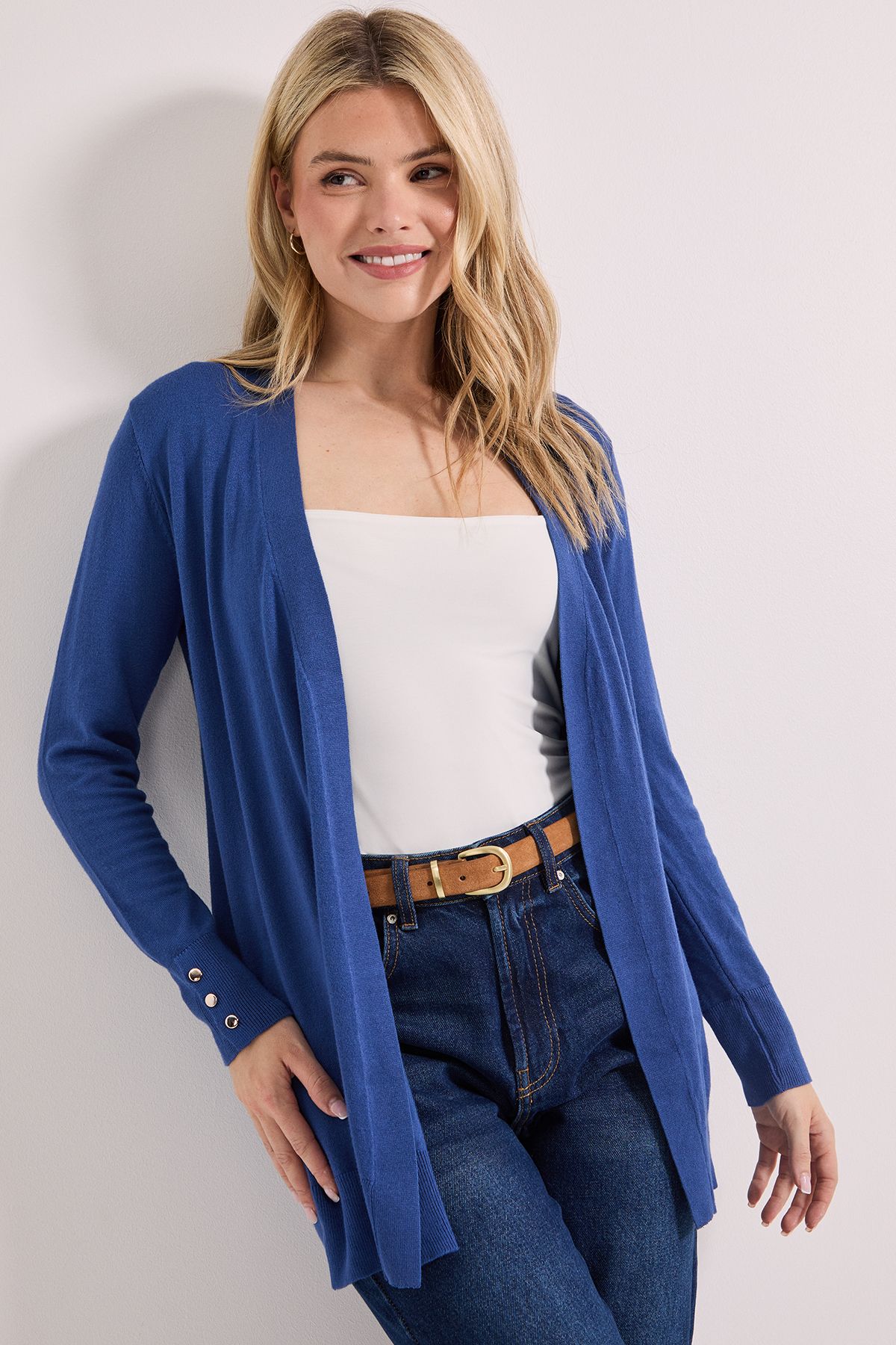 Dorothy Perkins Denim Blue Longline Button Cuff Cardigan Denim-blue image 4