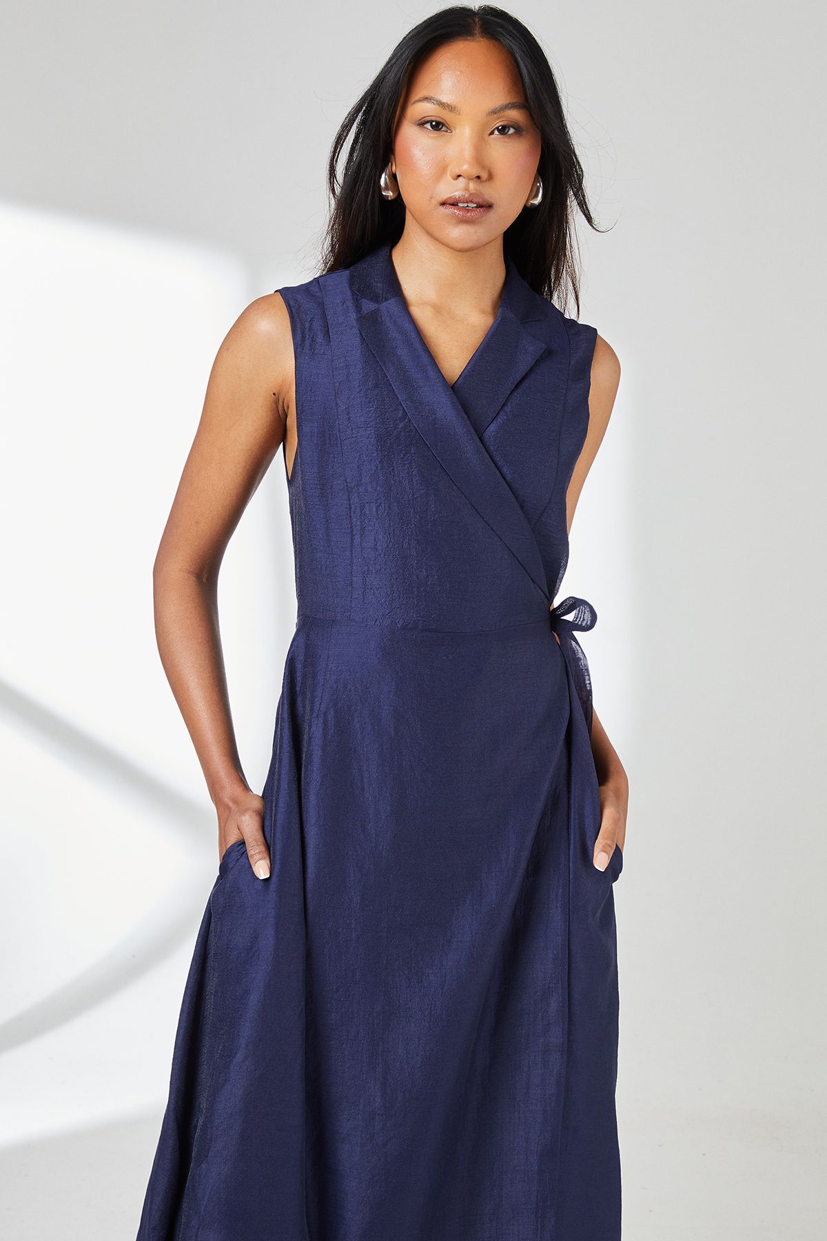 Principles Navy Sleeveless Organza Wrap Shirt Dress Navy image 2