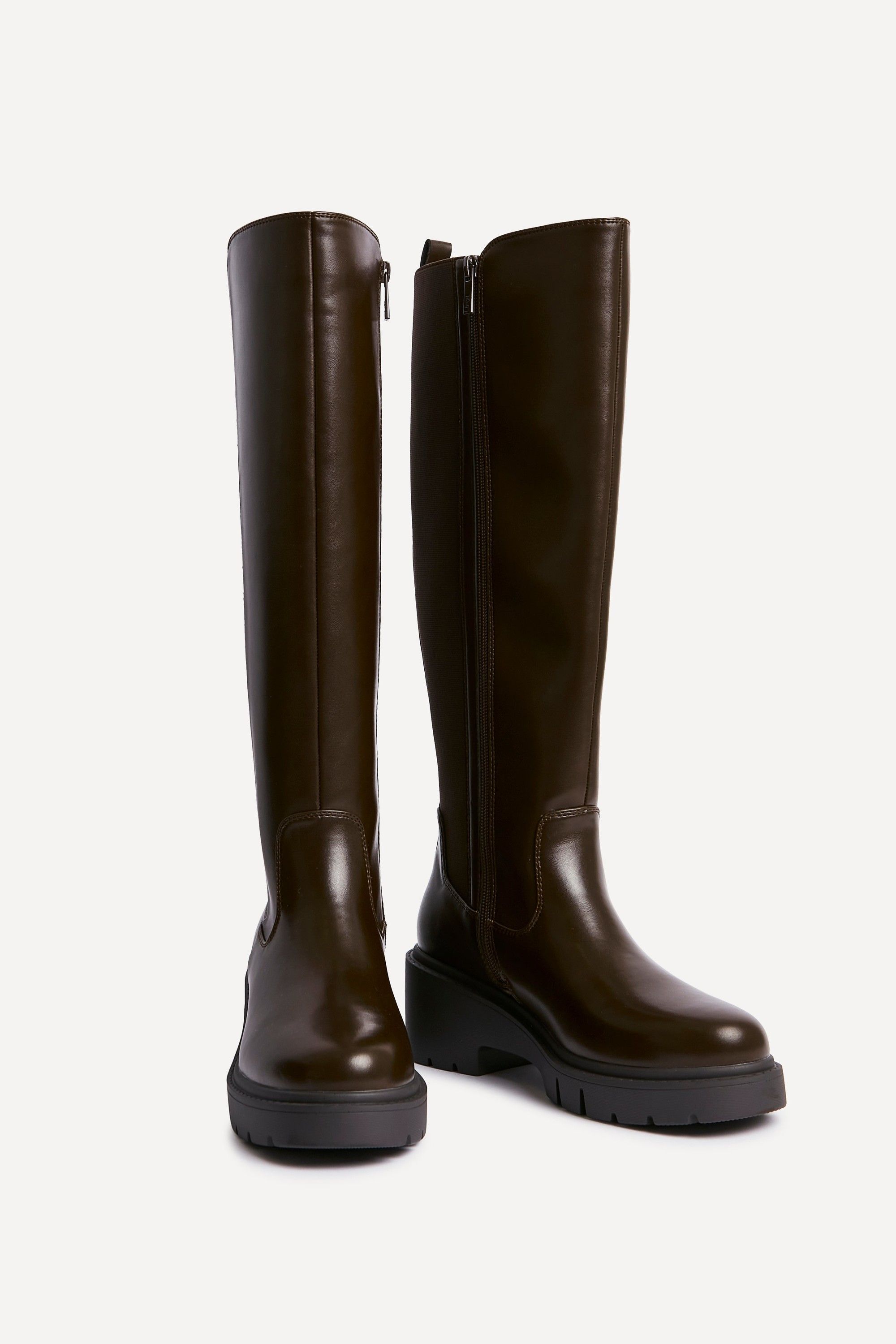 Linzi Hyland Brown Faux Leather High Leg Wedge Boot image 3