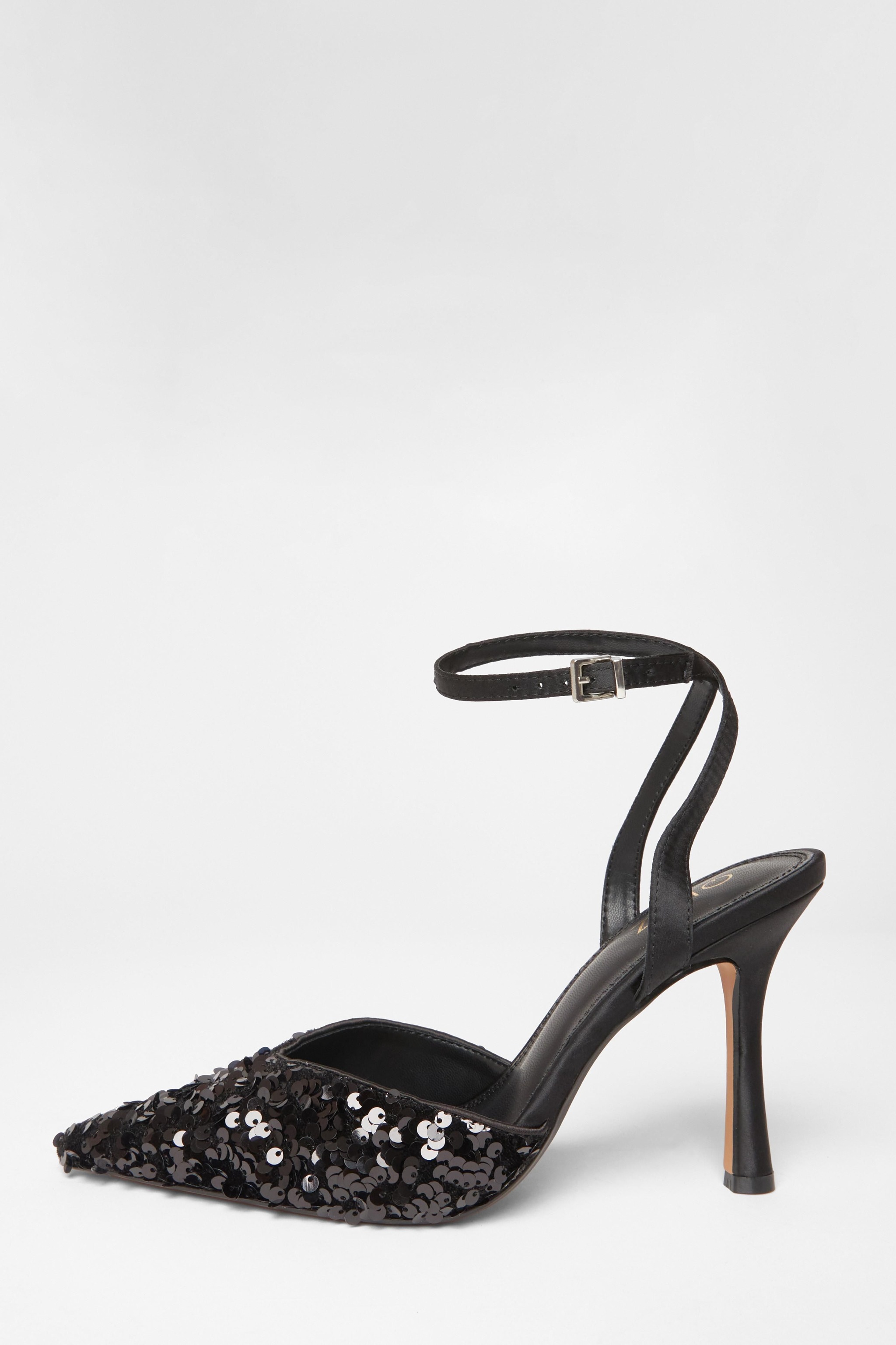 Quiz Black Velvet Sequin Court Heels image 3