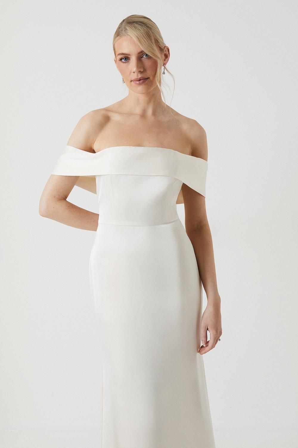 Coast Satin Bardot Fishtail Maxi Wedding Dress With Train Ecru image 2