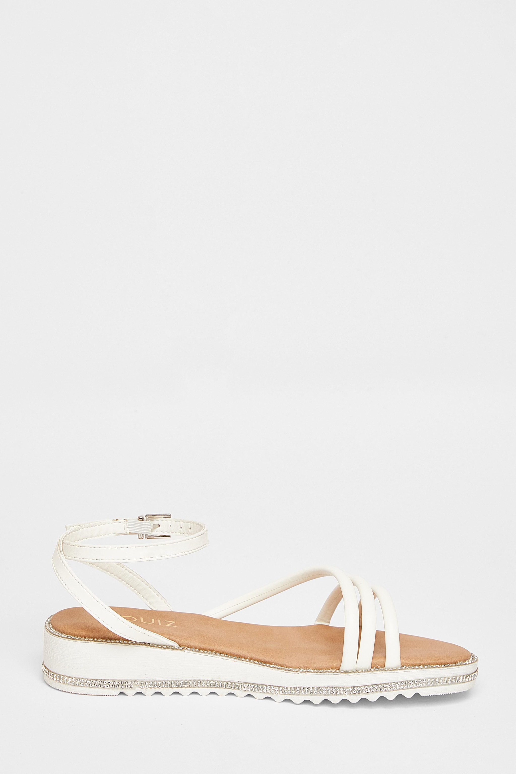 Quiz White Strappy Flat Sandals image 5