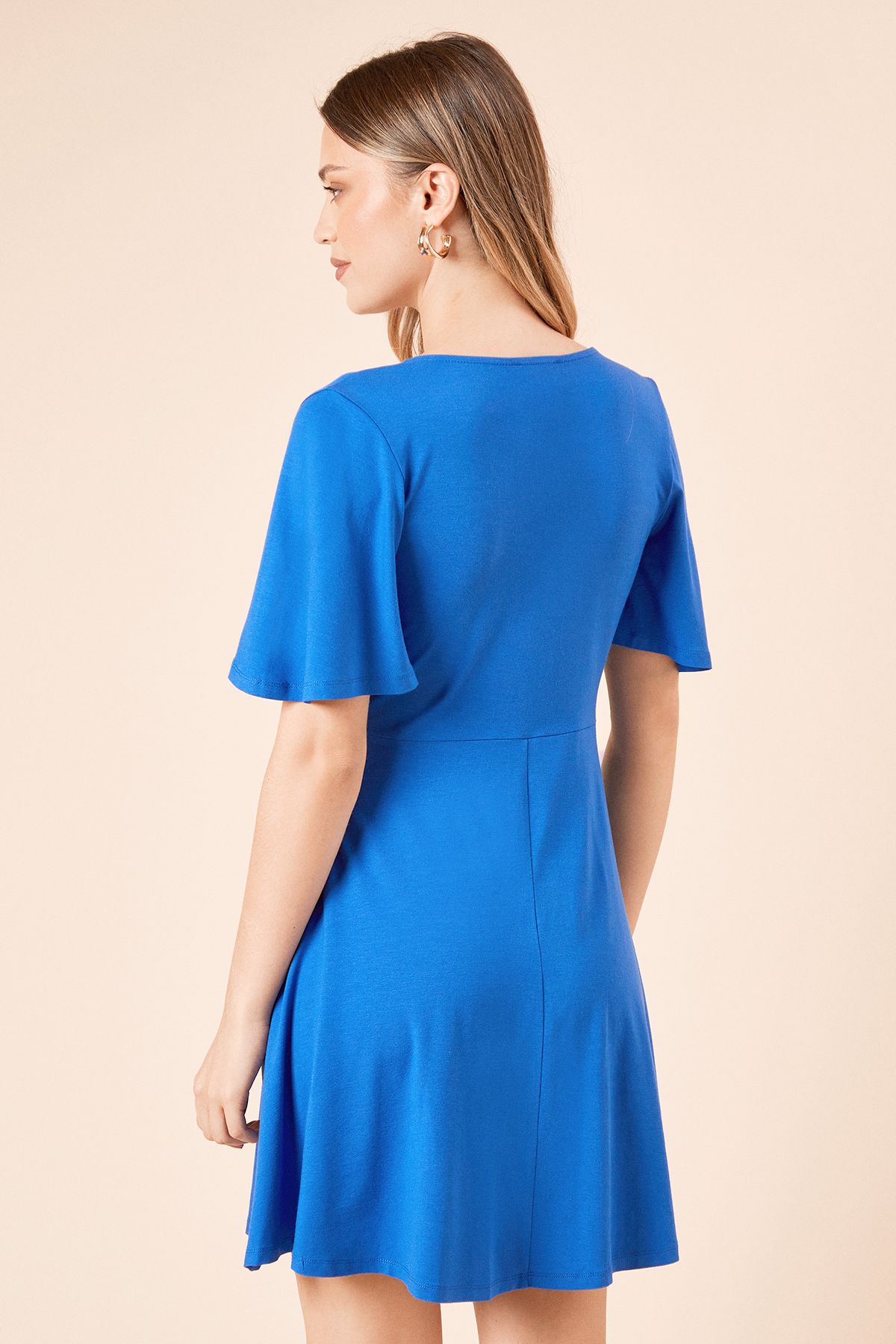 Dorothy Perkins Wrap Front Angel Sleeve Jersey Mini Dress Cobalt image 4