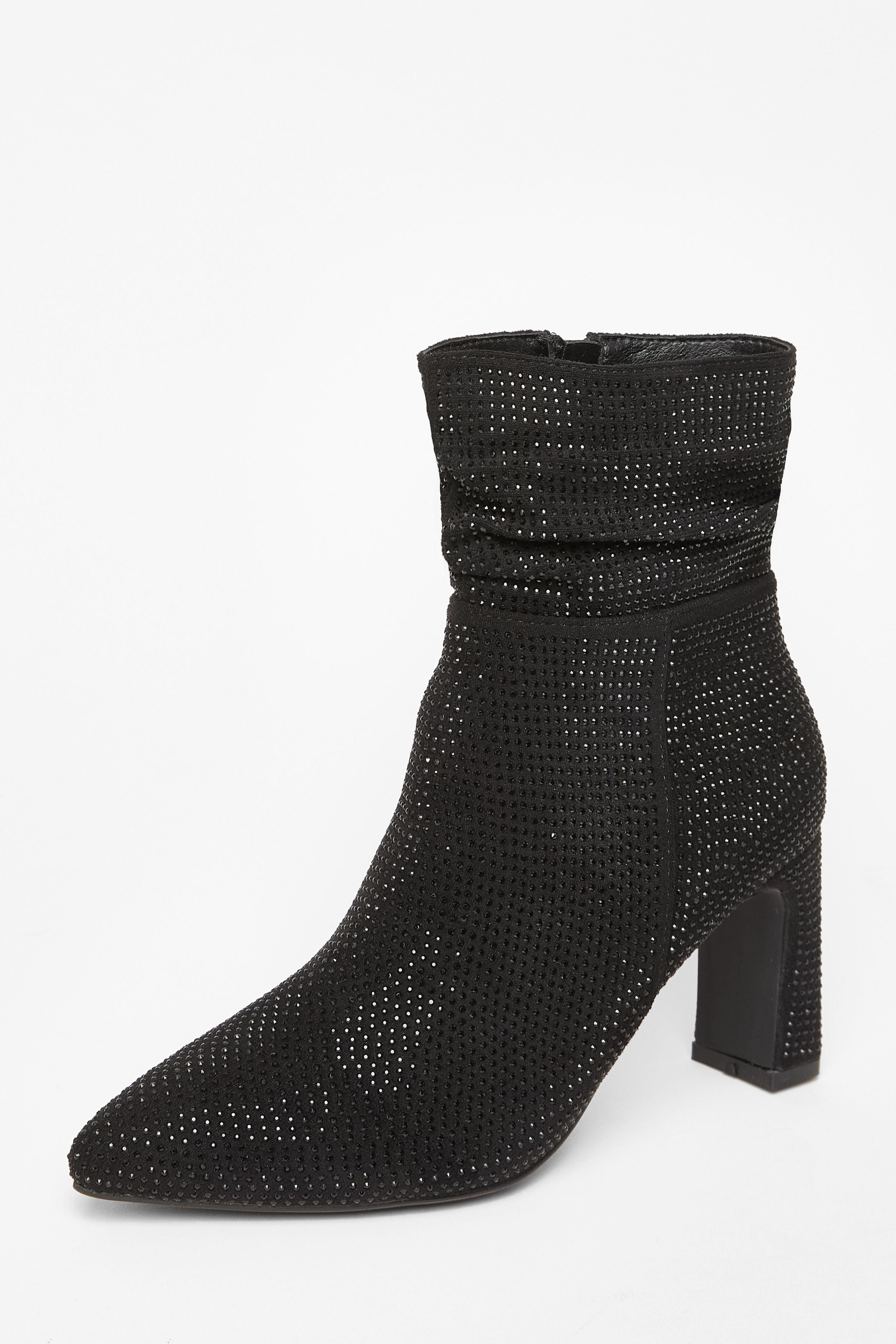 Quiz Black Diamante Heeled Boots image 1