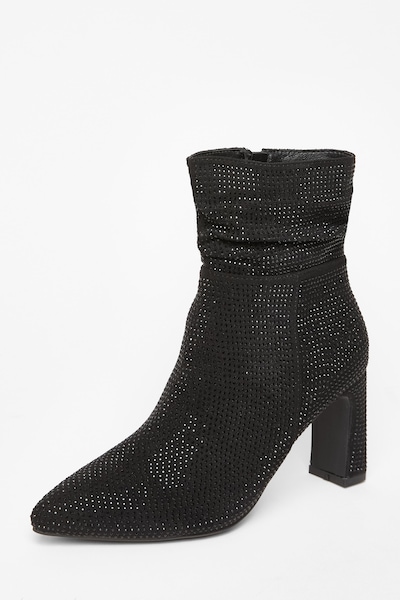 Quiz Black Diamante Heeled Boots