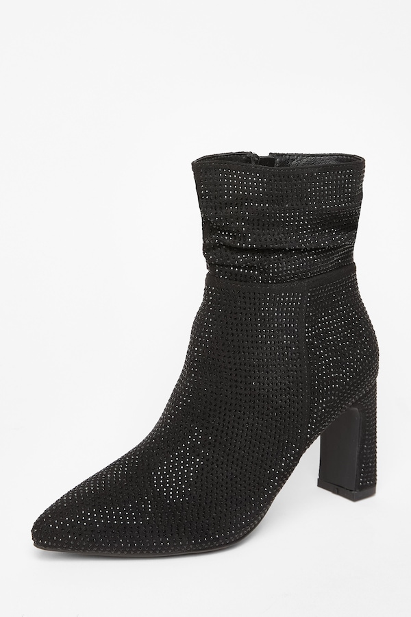 Quiz Black Diamante Heeled Boots