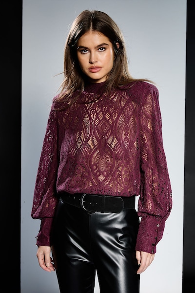 RUNWAY 1.8.1.8 Runway 1.8.1.8 Lace Tie Neck Blouse Berry