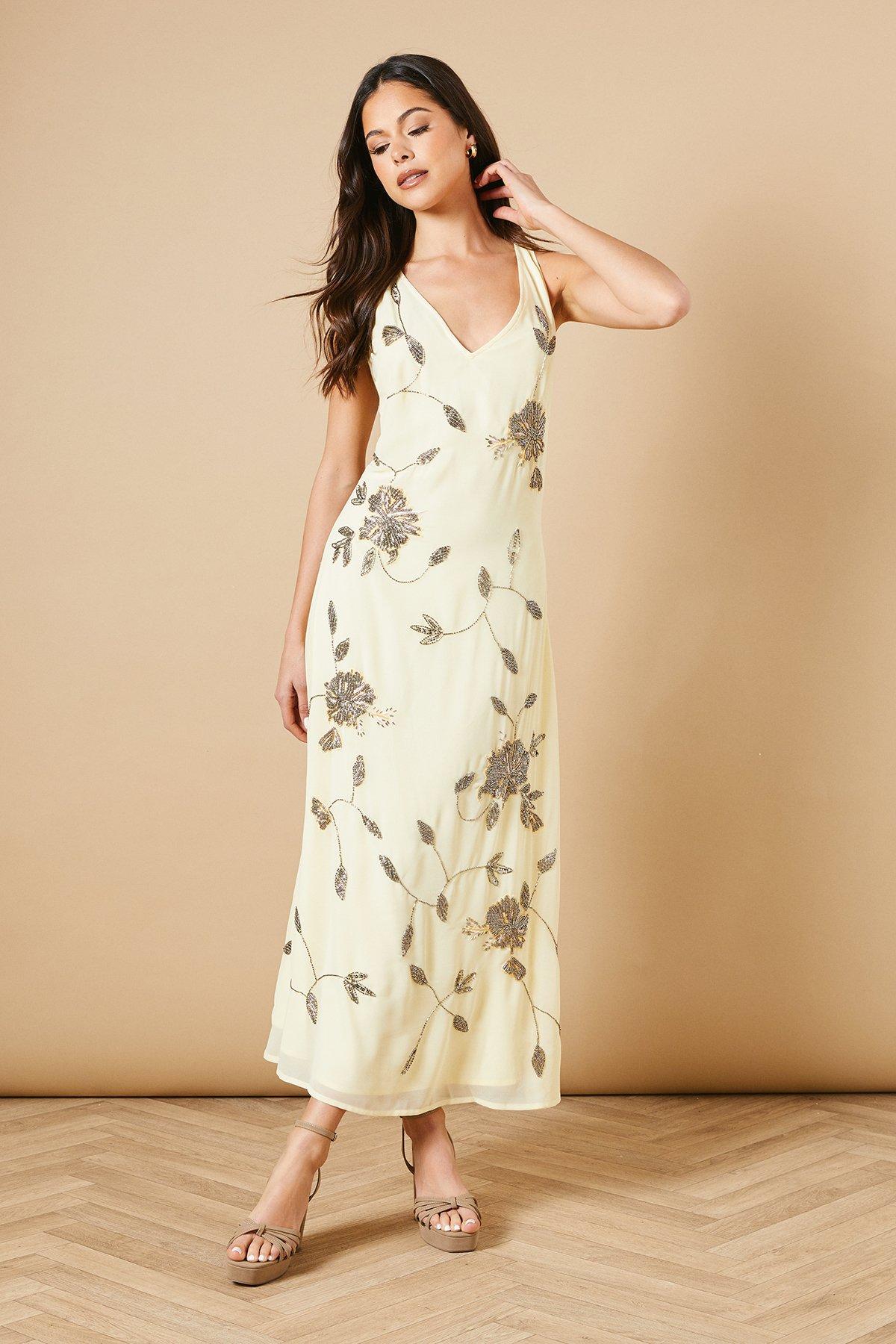 Oasis Hand Embellished V Neck Floral Slip Dress Lemon image 4