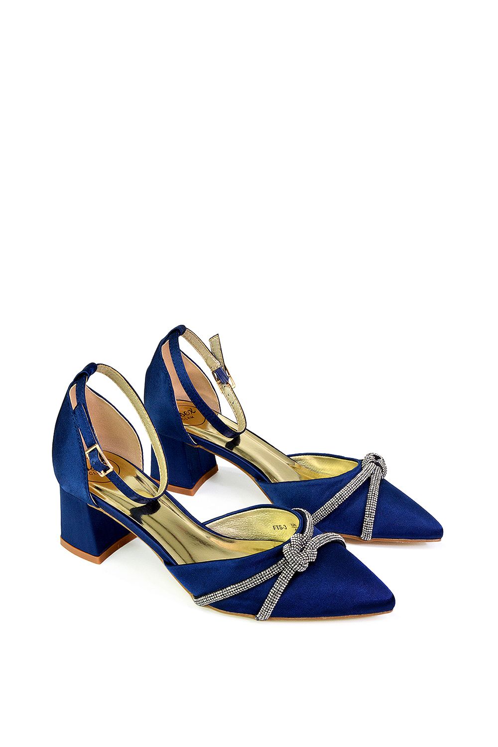 XY London 'Sarah' Ankle Strap Pointed Toe Diamante Mid Block Heels image 3