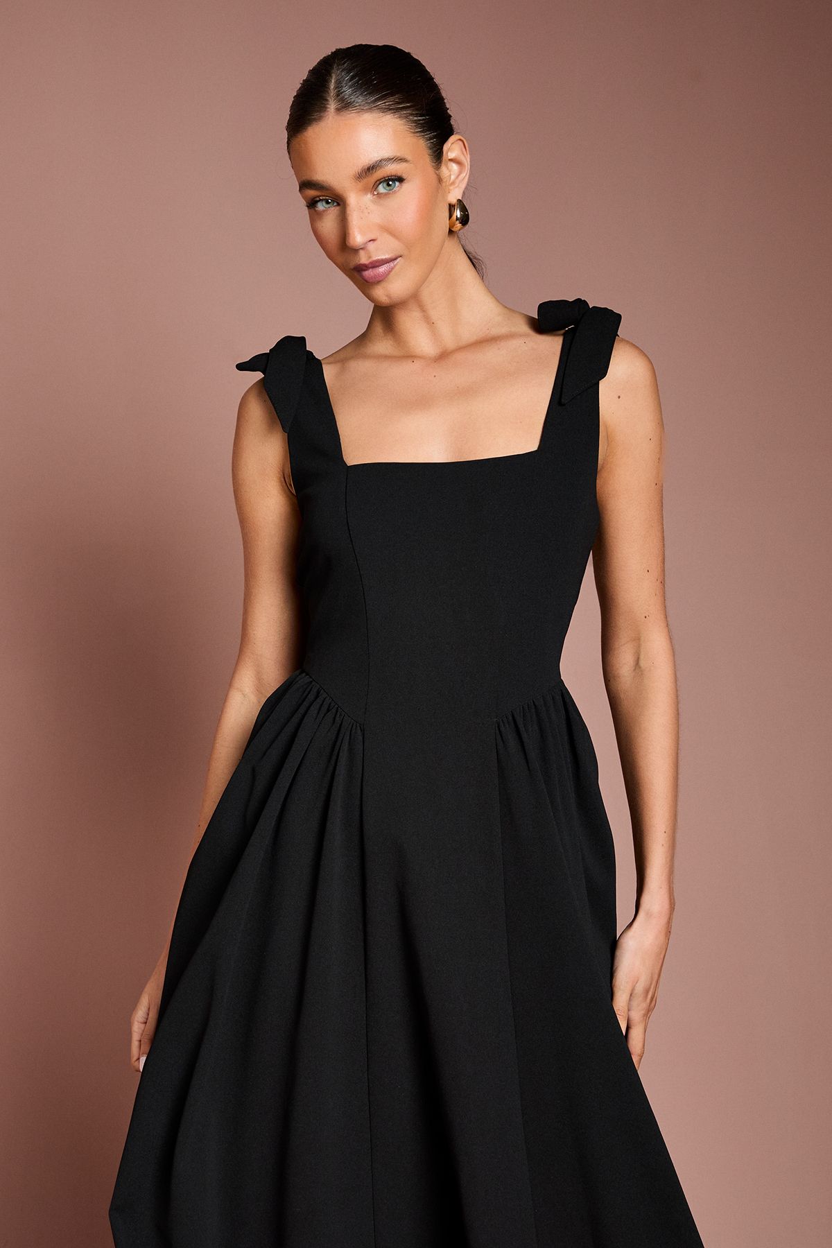Coast Sleeveless Crepe Midi Dress With Bow Detail Straps Black image 2
