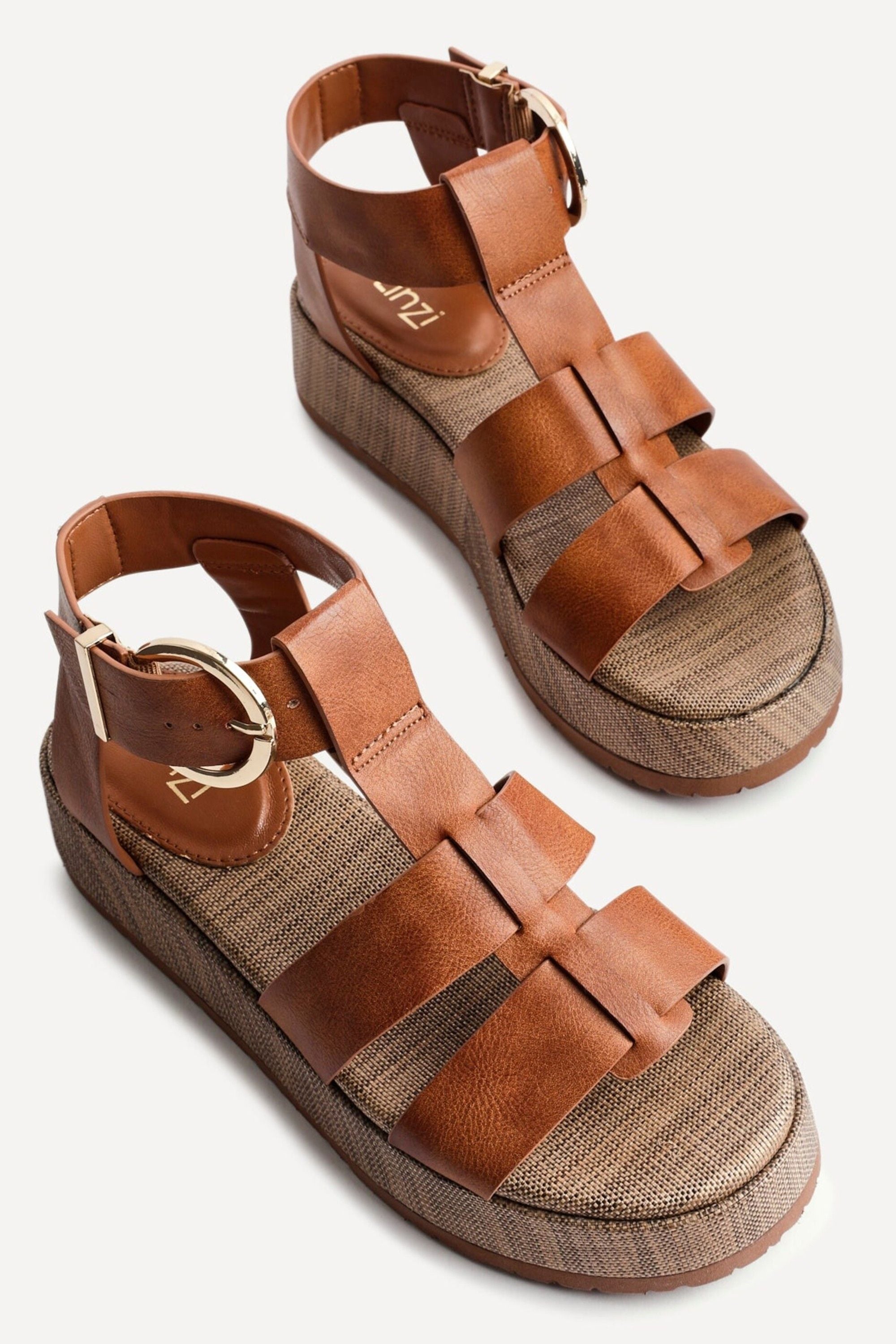 Linzi Tori Tan Faux Leather Gladiator Flatform Sandals image 5