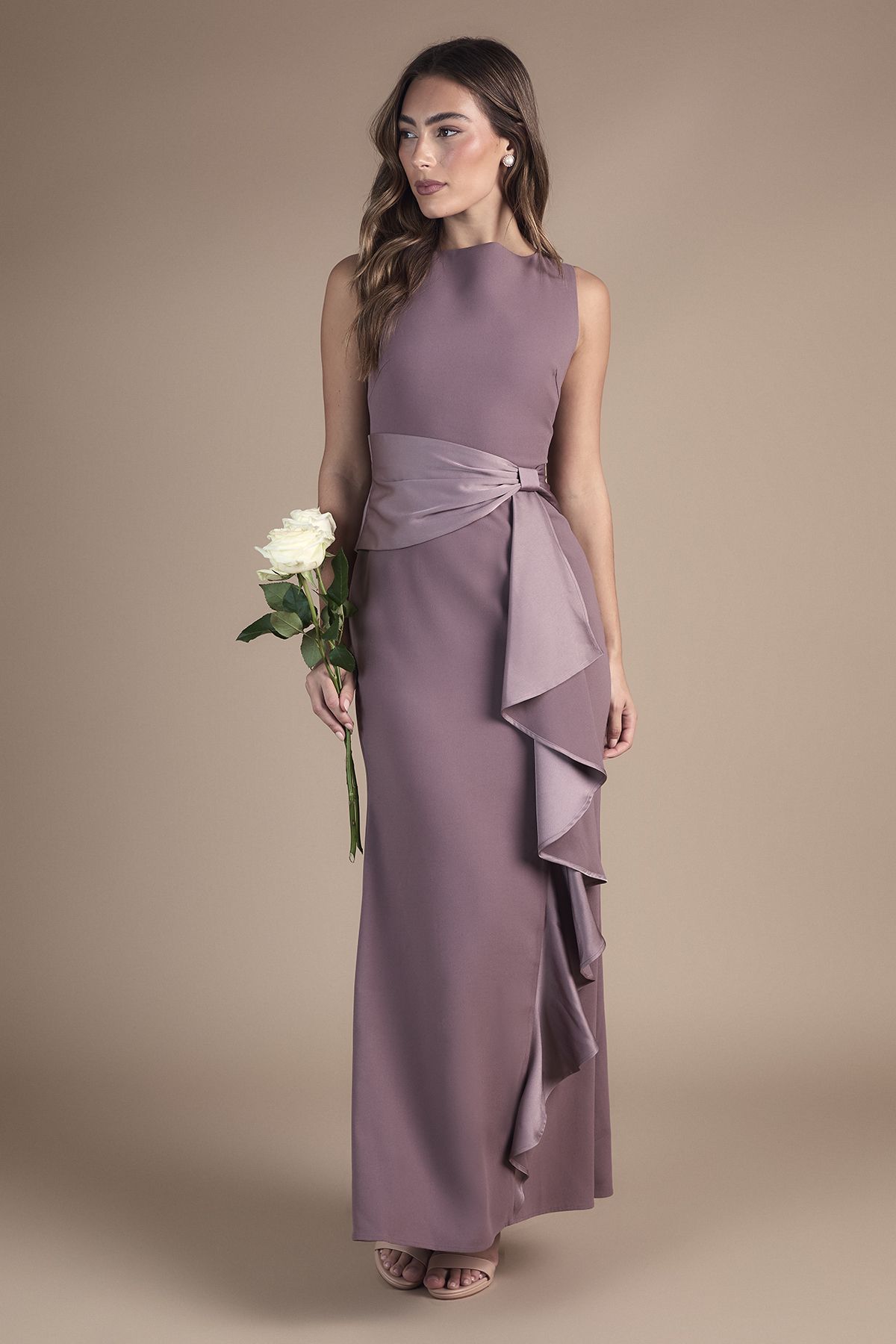 Coast Sleeveless Round Neck Sash Waist Maxi Bridesmaid Dress Dusty Mauve image 1