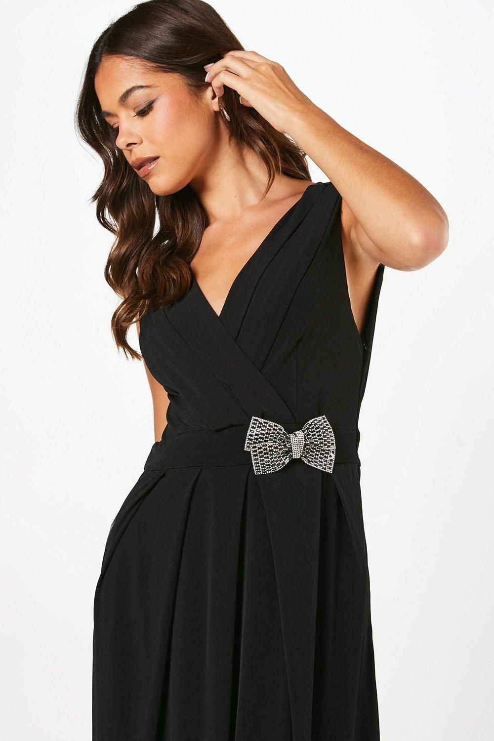 Coast Stretch Jersey Pleated Bodice Maxi Dress With Diamante Brooch Black image 4