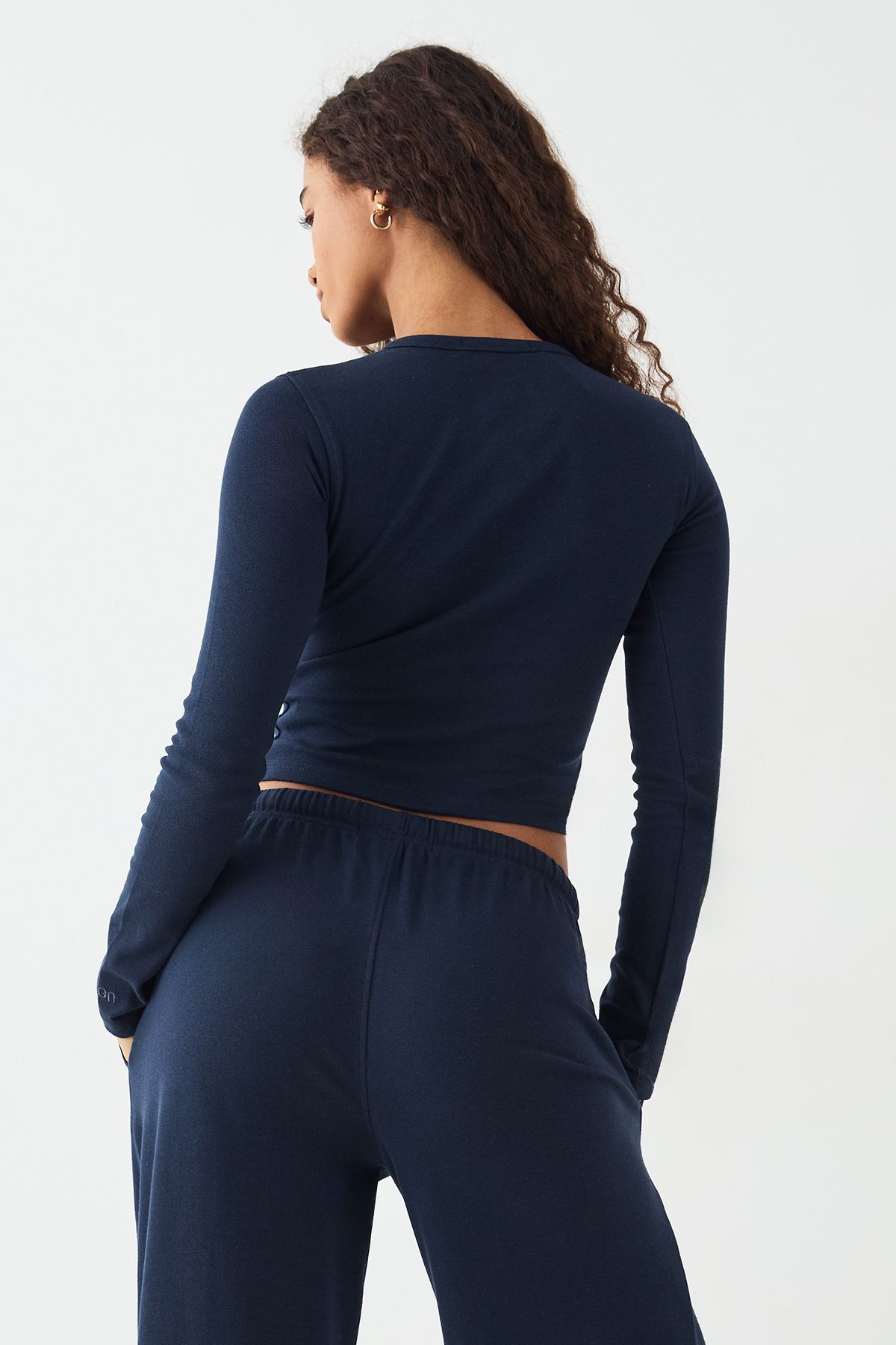 DSGN Studio DSGN Studio Button Detail Embroidered Long Sleeve Top Navy image 2