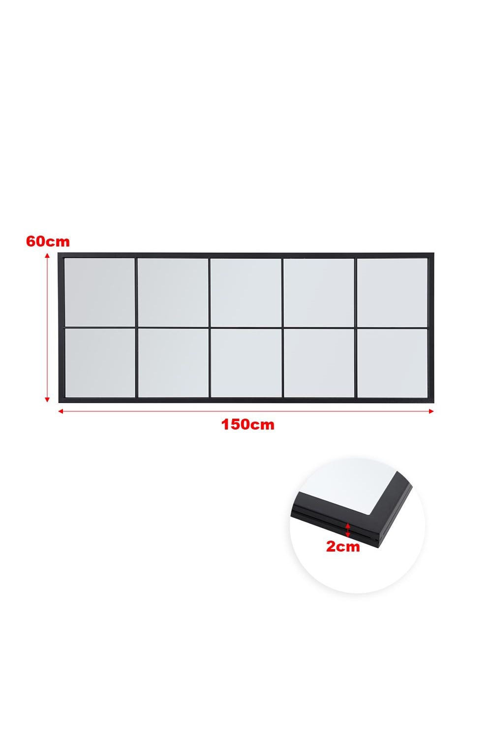 Living and Home 60x150cm Modern Black Metal Frame Rectangular Windowpane Mirror image 6