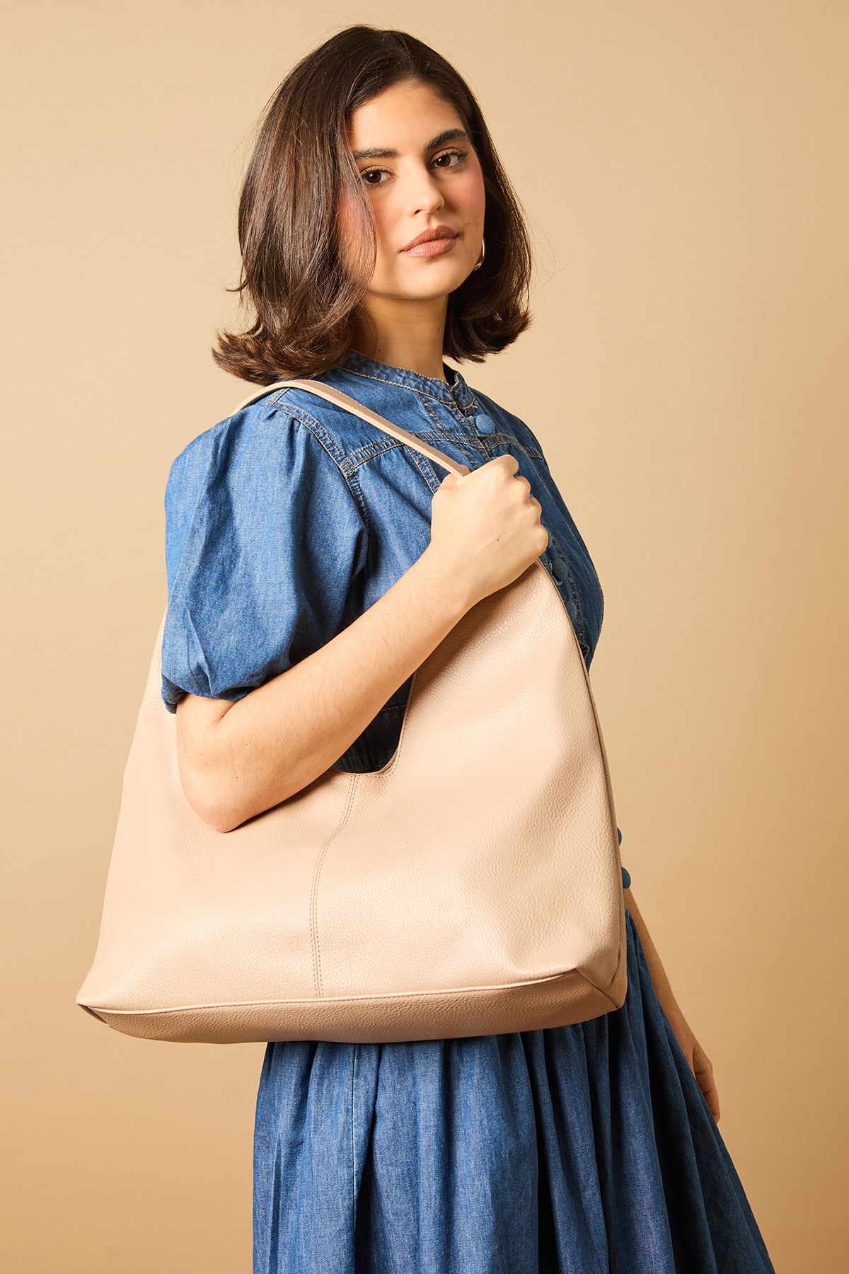 Oasis Smartie Faux Leather Slouch Bag Taupe image 1