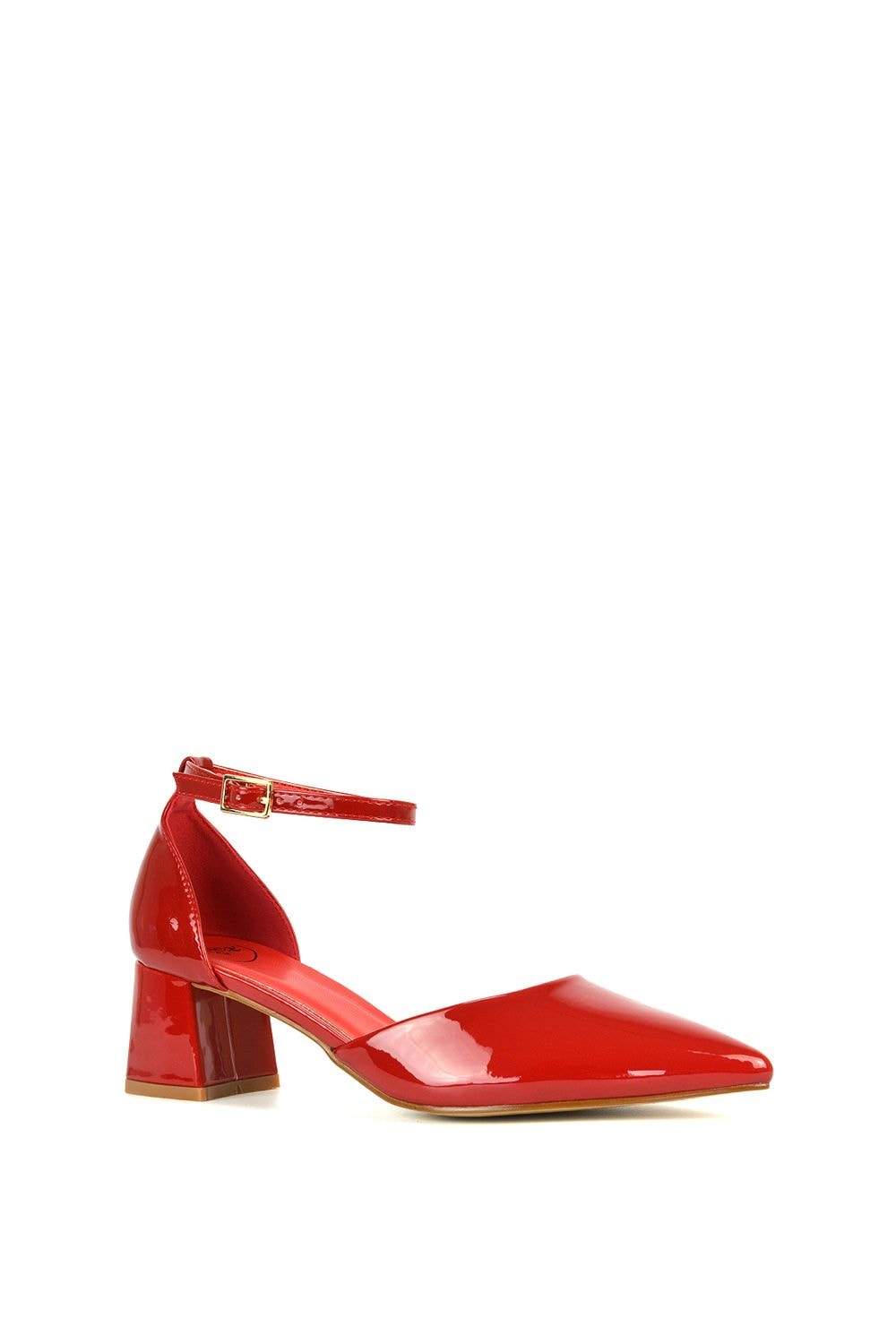 XY London 'Evie' Low Block Heel Pointed Toe Ankle Strap Court Shoes image 2