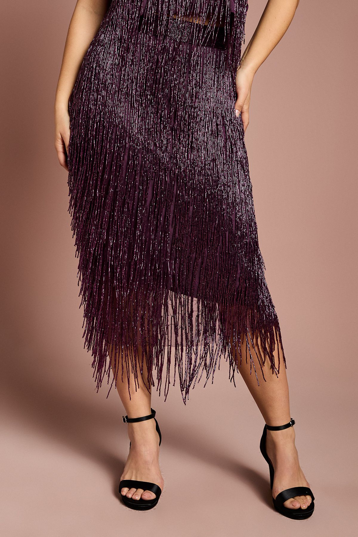 Coast Petite Fringe Embellished Midi Skirt Plum image 2