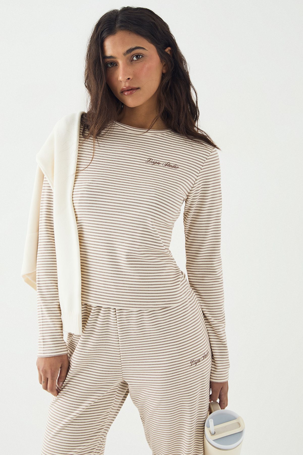 DSGN Studio DSGN Studio Soft Stripe Long Sleeve Top Ecru image 1
