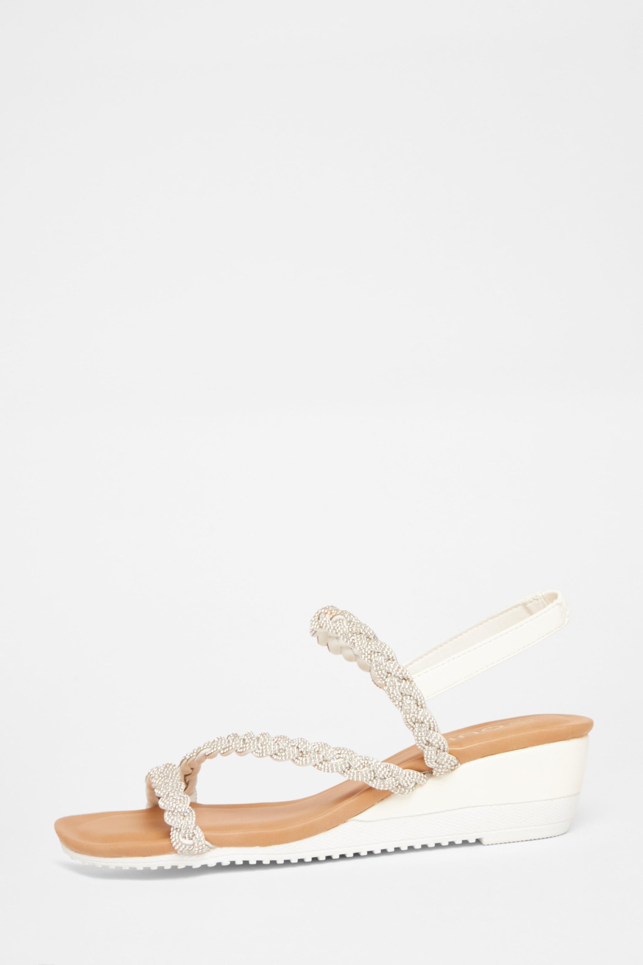 Quiz White Diamante Low Wedge Sandals image 3
