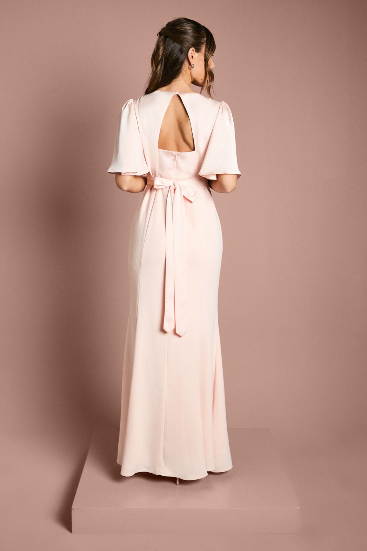 Coast Contrast Satin Angel Sleeve Open Back Bridesmaid Dress Blush image 3