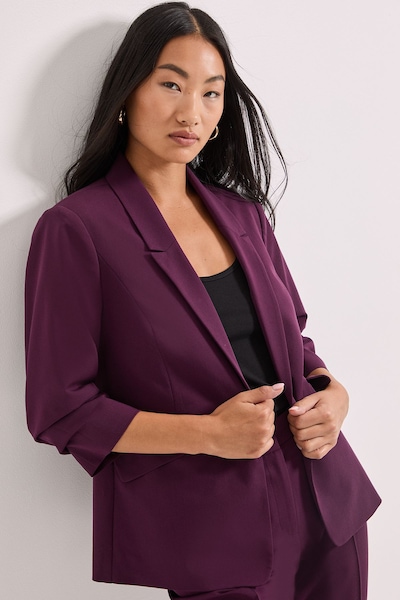Dorothy Perkins Petite Ruched Sleeve Blazer Plum