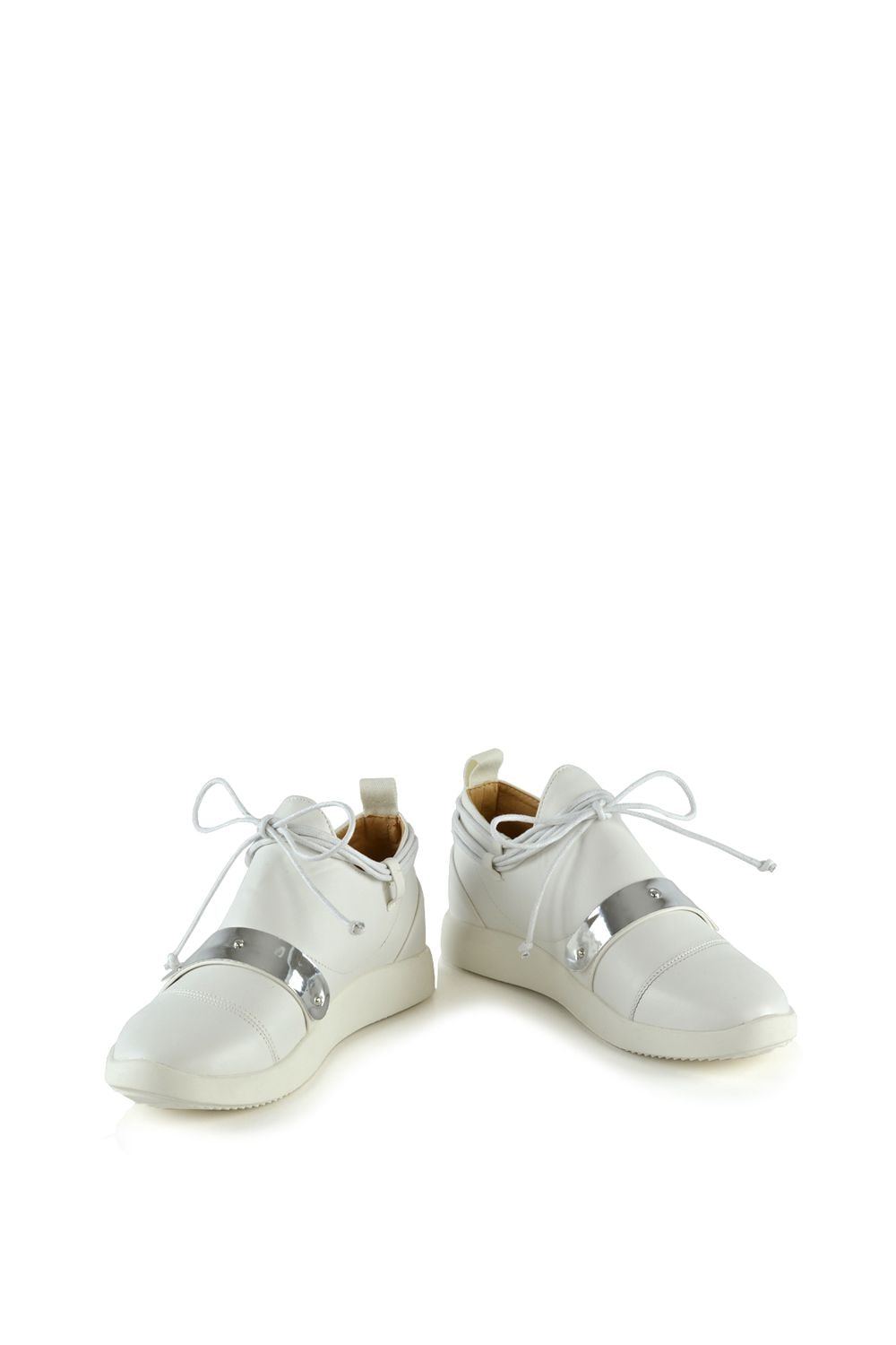 XY London 'Evanescence' Lace Up Flat Rubber Sole Trainers with Metallic Details image 5