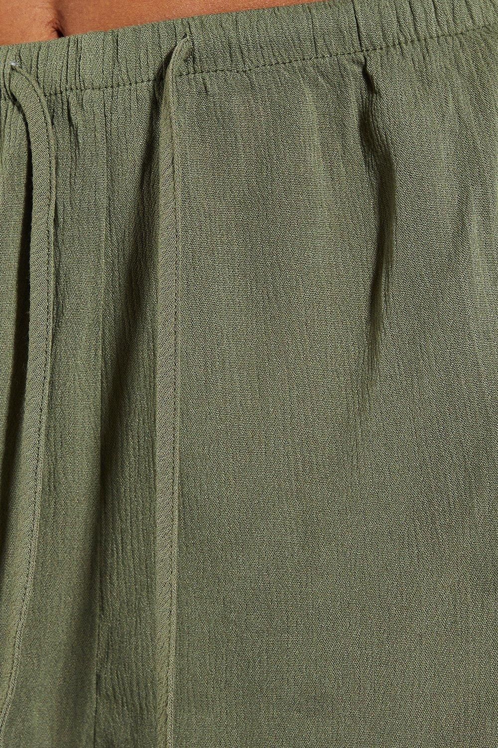 MissPap Crinkle Sheer Elastic Drawstring Waist Relaxed Trouser Khaki image 5