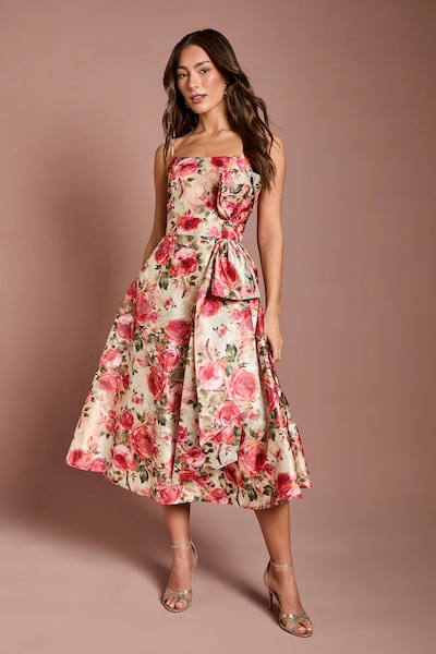 Coast Printed Strappy Bow Detail Midi Dress Red