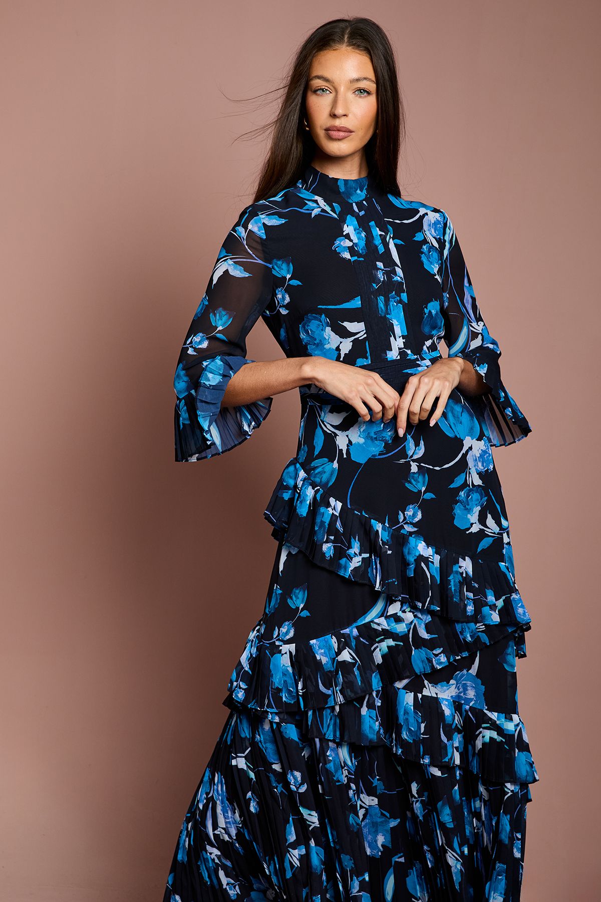 Coast Pleated Frill Chiffon Maxi Dress Navy image 2