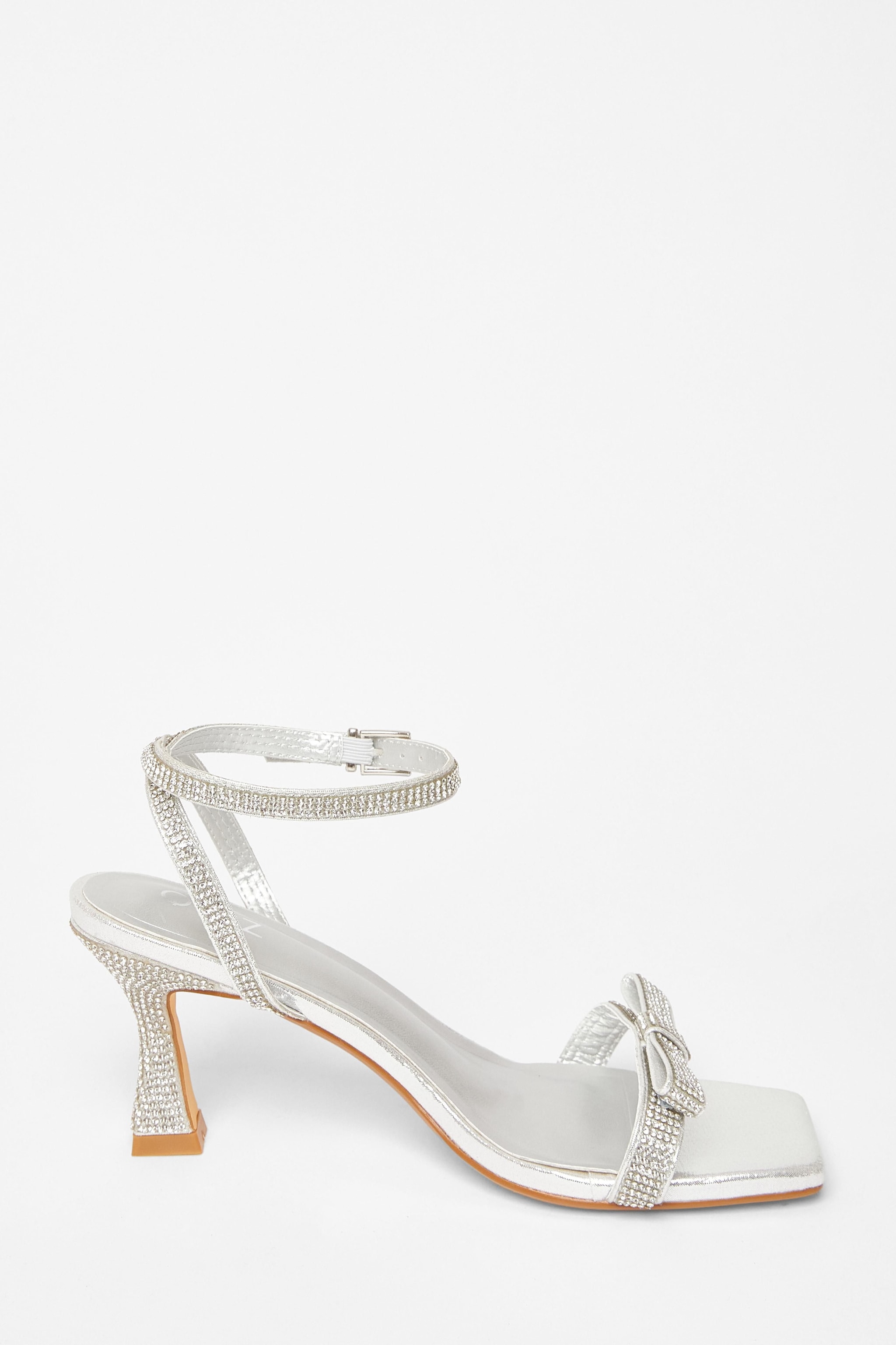 Quiz Silver Diamante Bow Front Heels image 5