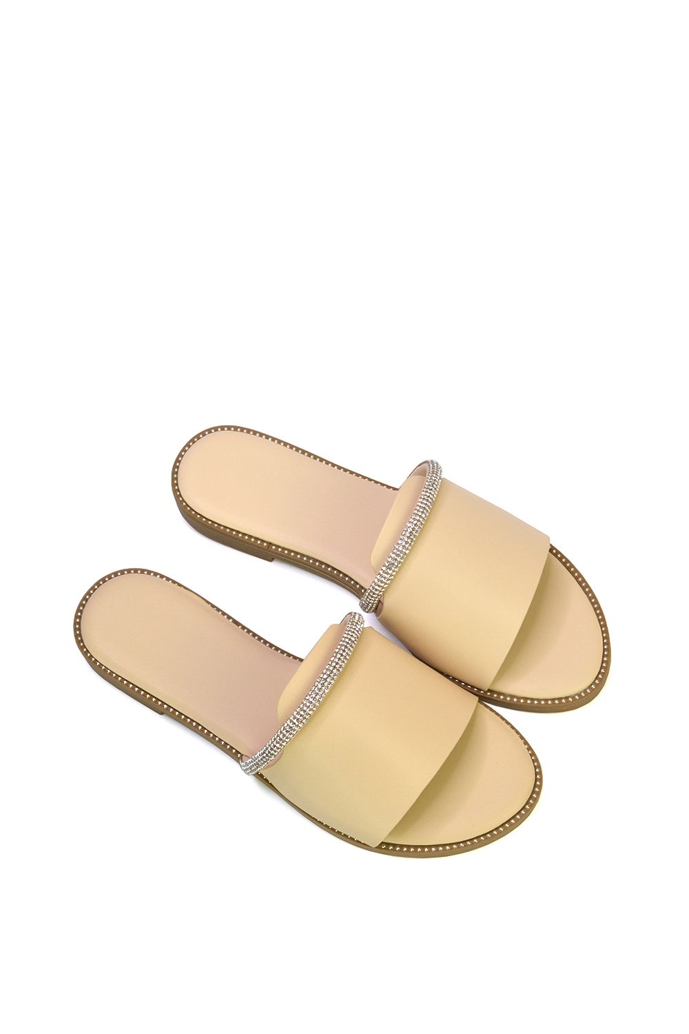 XY London 'Khai' Flat Sandal Sliders With Diamante Rhinestone Strap image 5